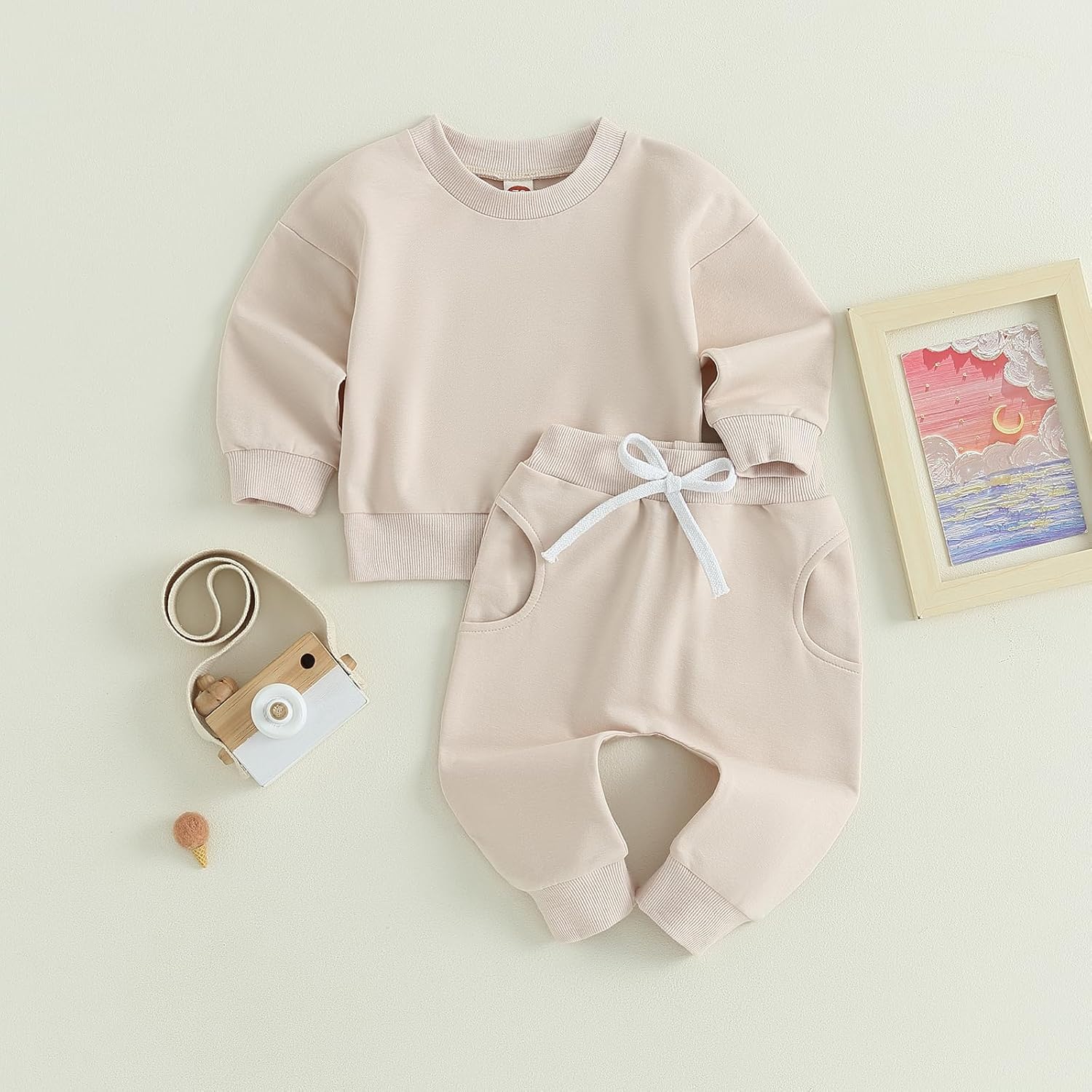 Tiaham Baby Boy Clothes Girl Outfits Fashion Sweatshirt Sweat Pant Kids Toddler Tops Pant Sets 0-6 Months K Beige image 8 of 9 B0CWL9HY2X