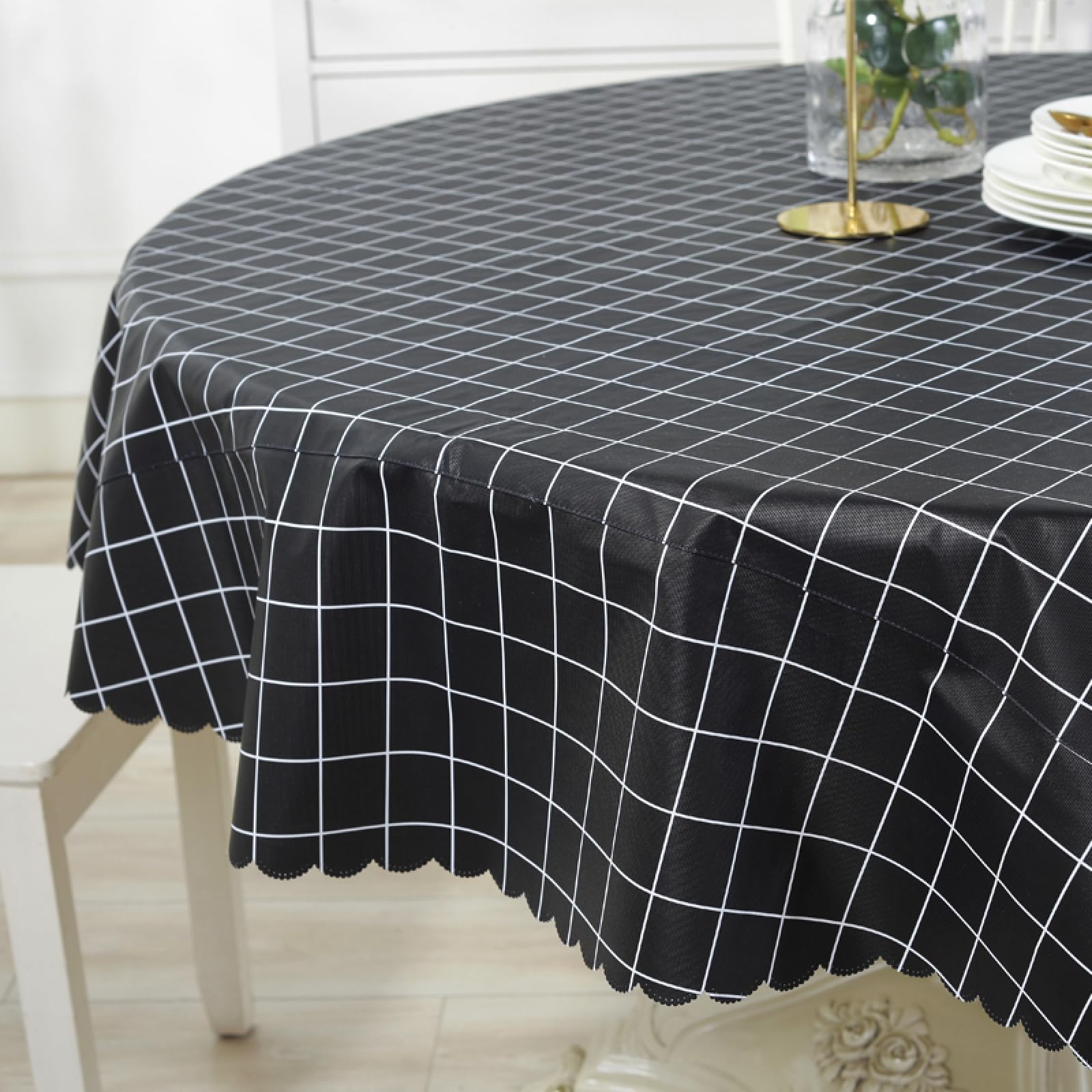 Wachstuchtischdecke Wachstuch Anti Heißverschleißfest Wachstischdecke Tischdecke Abwaschbar Schwarz Kreisdurchmesser 180cm