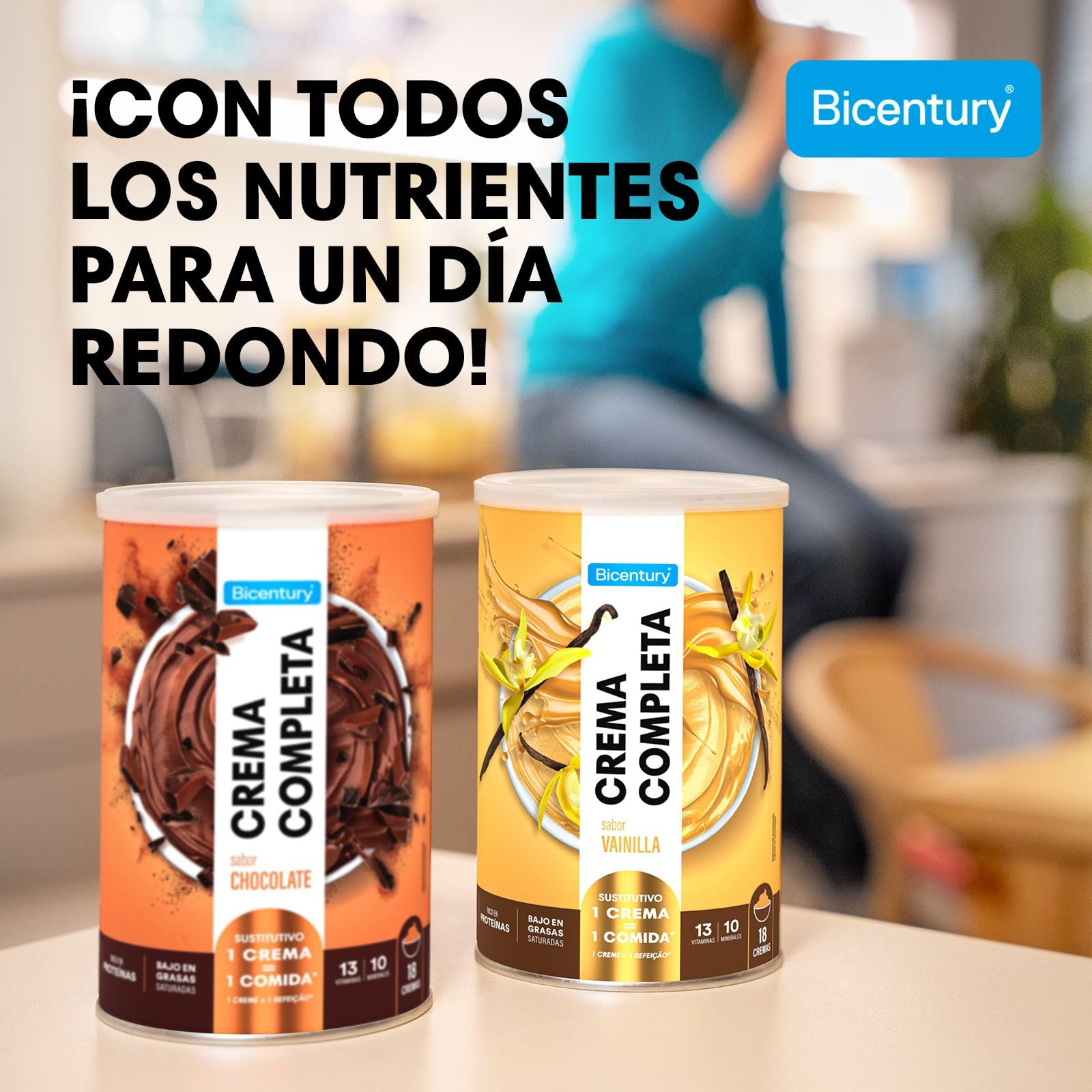 Bicentury Crema Completa Sustitutiva de Comida Sabor Vainilla, Rico en Proteínas y Bajo en Grasas saturadas, Una crema equivale a una comida completa, 540 g, 18 raciones