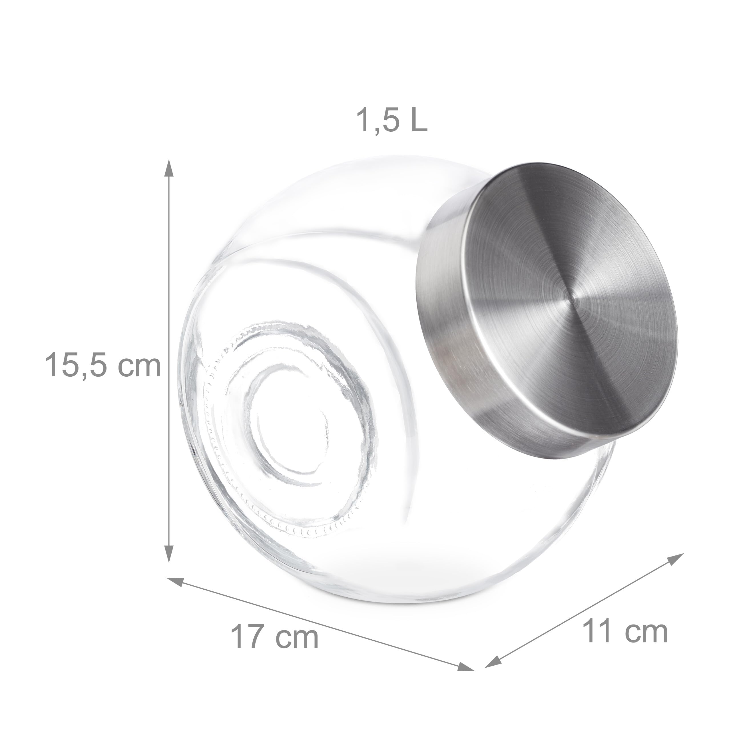 Relaxdays Bonbonnière, Lot de 6, 1,5 l chacune, Couvercle en Acier INOX, pour friandises (Bonbons, etc.), Transparente
