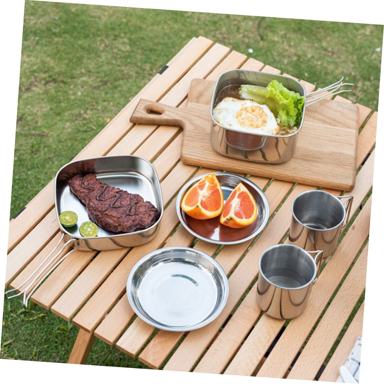 Happyyami Kit De Ollas Camping De Utensilios De Cocina para Acampar Acero Inoxidable Fácil De Limpiar