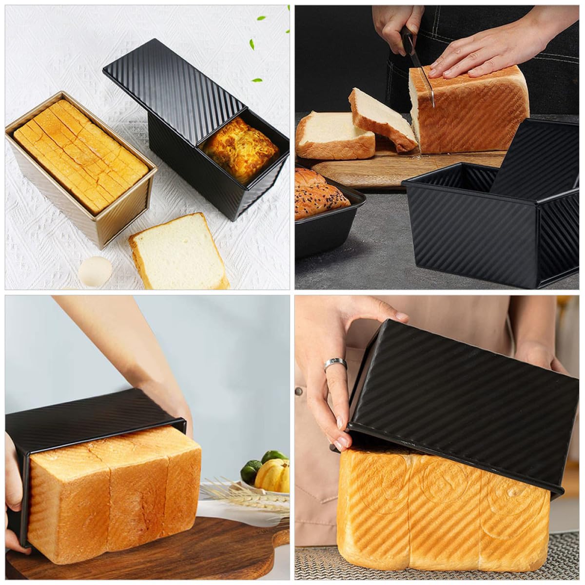 SHINEOFI Teglia per Pane Antiaderente in Acciaio al Carbonio 450g Coperchio, Stampo per Toast e Plumcake per Cottura Casalinga di Pane e Torte