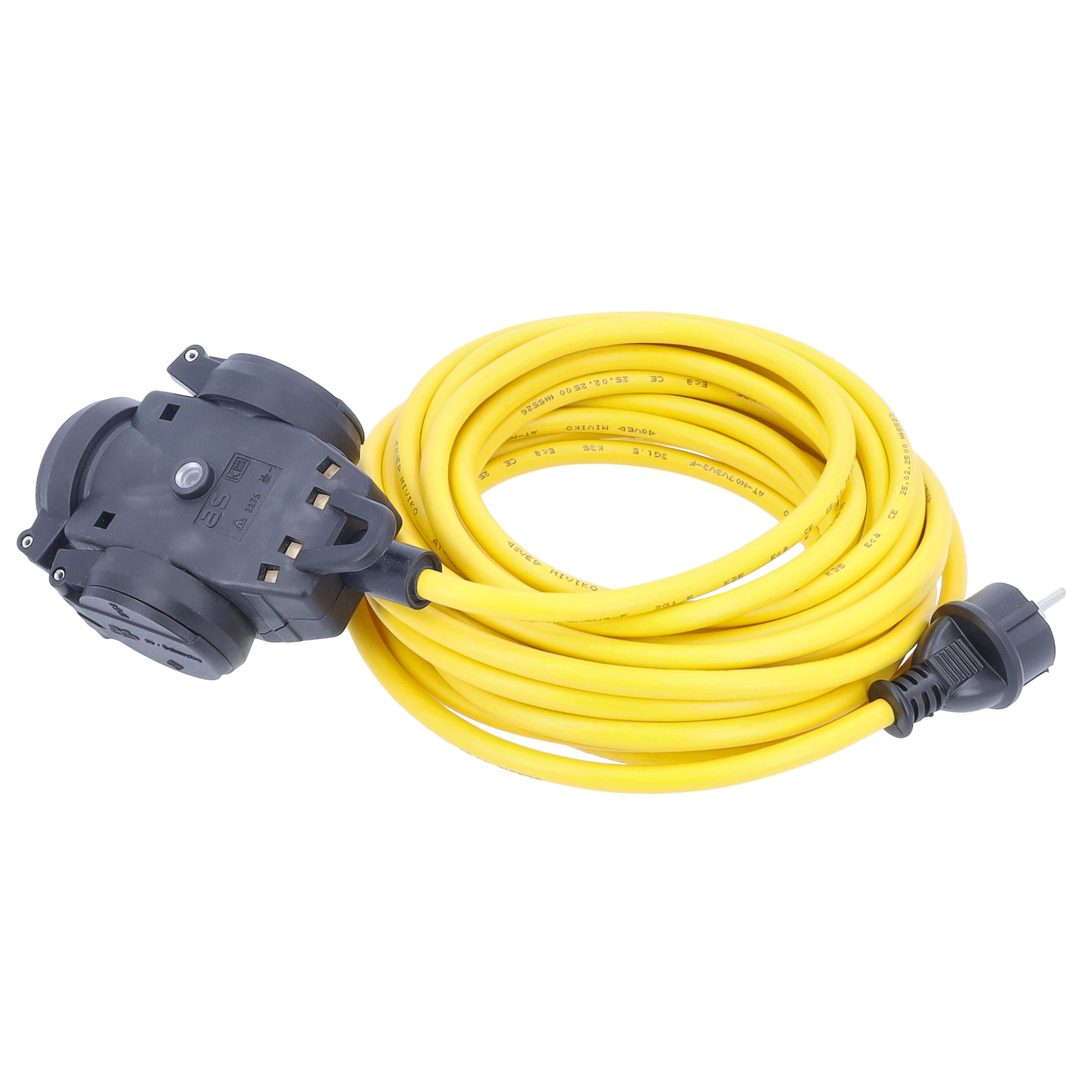 as - Schwabe K35 AT-N07V3V3-F 3G2,5 Répartiteur 3 prises en caoutchouc plein 15 m avec 3 prises de contact de protection et couvercle de sécurité IP44 pour l'extérieur 60343