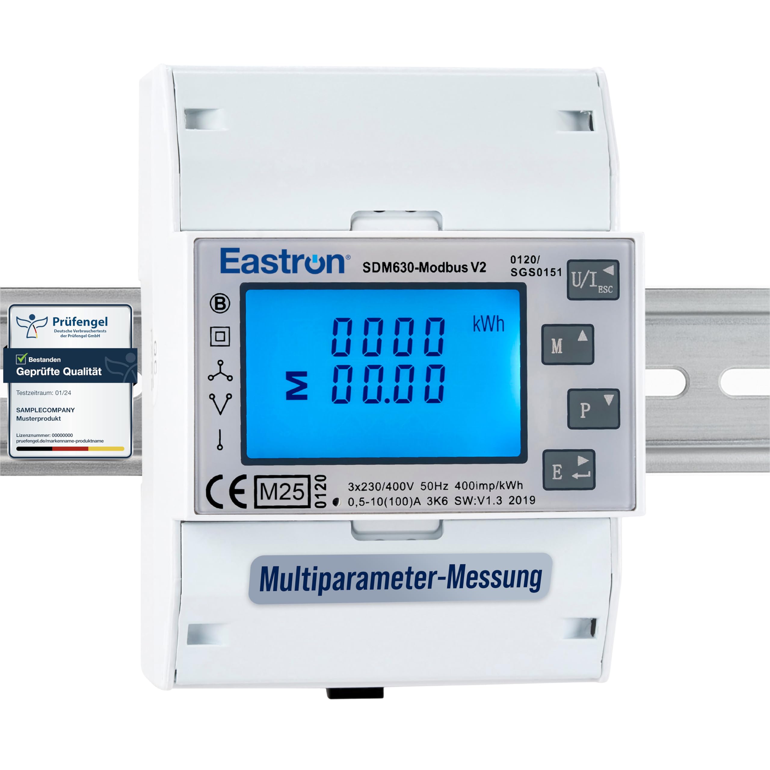 Eastron 100A Direct-fed DIN Rail-Mounted Electricity Meter and Solar Power Monitor - Measures and displays 1p2w, 3p3w & 3p4w Supplies with User-Friendly menu and Solar Meter (SDM630 MODBUS-MID)