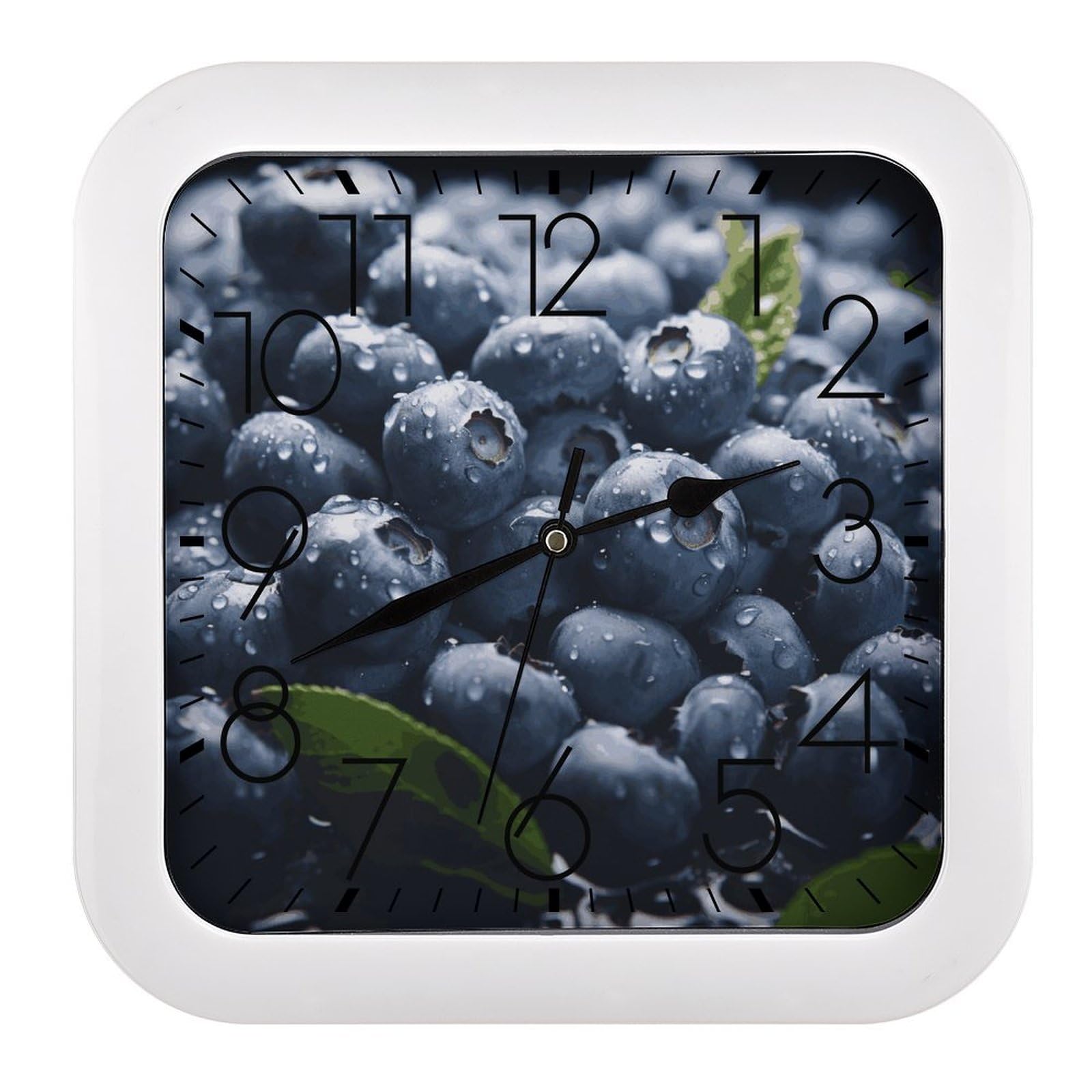 NTVOWPZO 10 Inch Wall Clock Delicious Blueberry Battery Operated Wall Clocks Silent Non-Ticking Square Wall Clock for Living Room Kitchen Home Office Wall Decorative Clocks