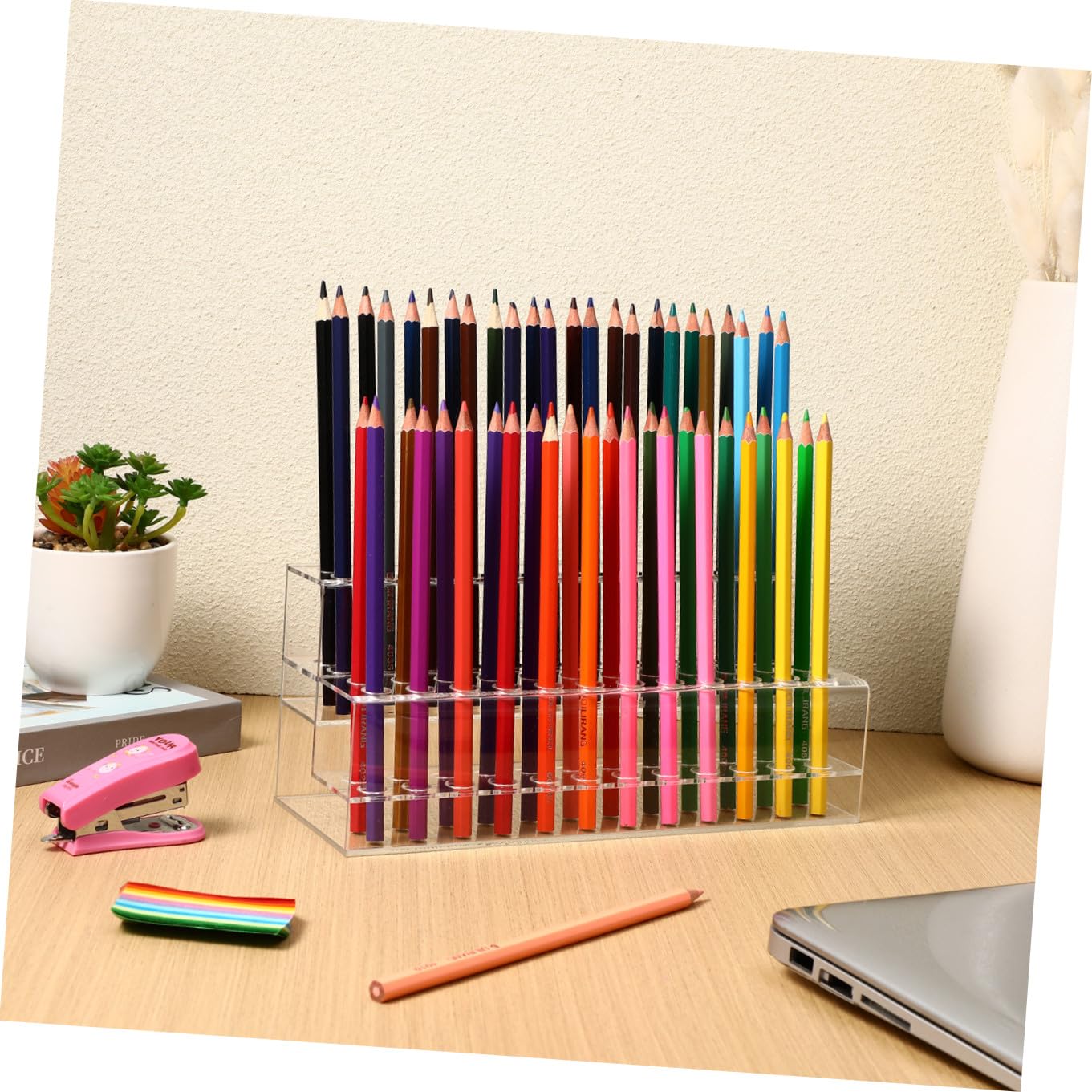 ifundom Porta Penne da Scrivania in Plastica Grande Capacità e Struttura Stabile, Design Multi-slot Resistente per Organizzare Matite e Pennelli in Casa o Ufficio