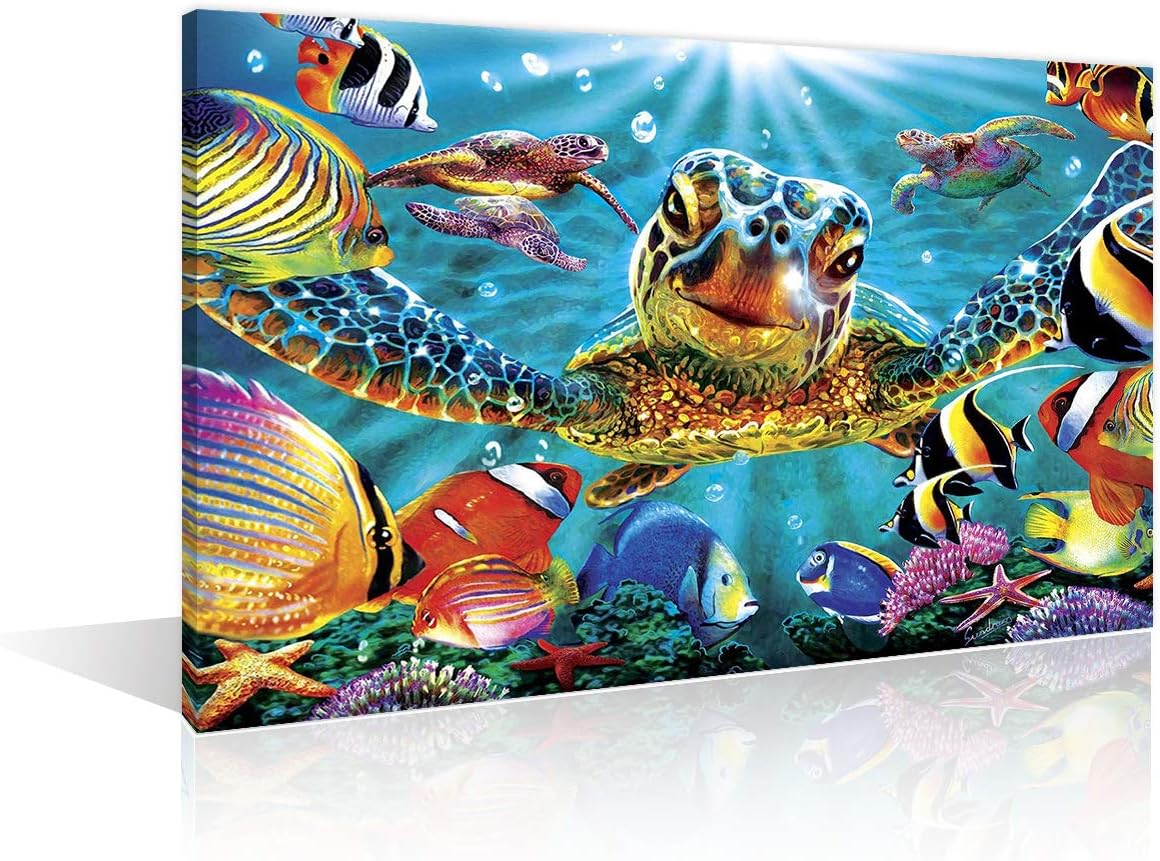 TUMOVO Wall Art for Bedroom Sea Turtle Picture Painting on Canvas The Underwater World Canvas Wall Art Animal Art Work for Home Walls Contemporary Home Decor Stretched Framed Ready to Hang - 16" x 24" 16 in x 24 in (W x H) Artwork-05