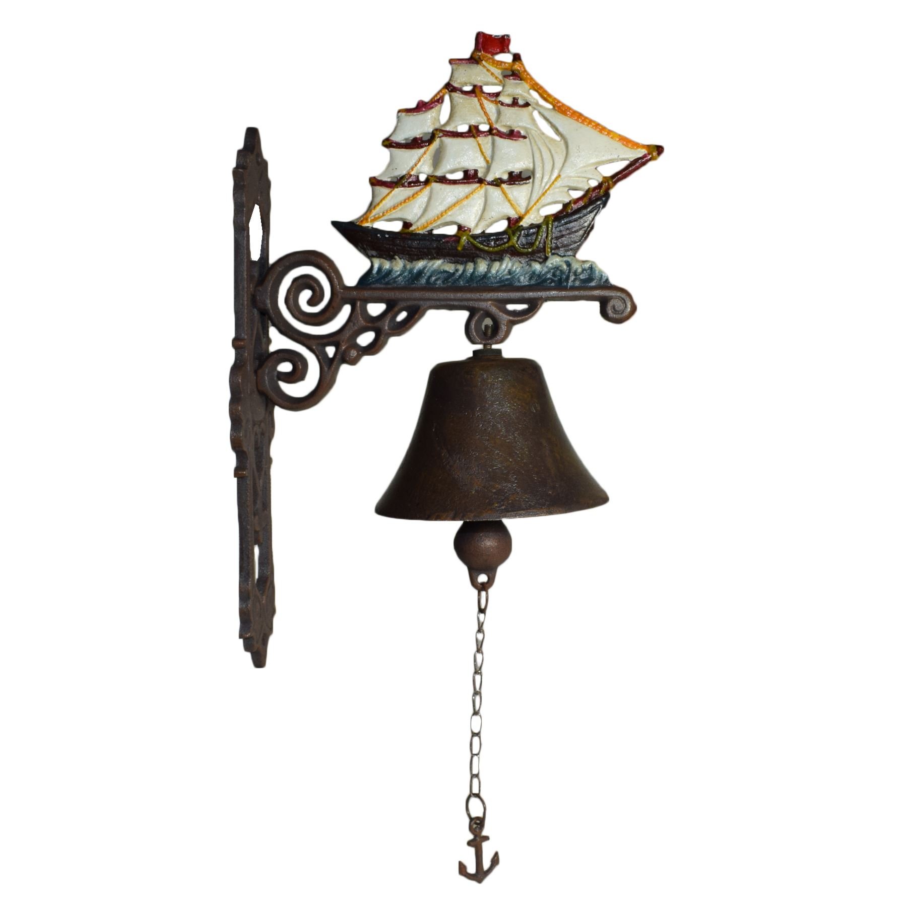 Ab Tools Brown Ship Sail Boat Pirate Galleon Bell Gate Cast Iron Sign Plaque Door Wall House