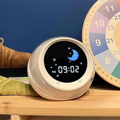 Miniatura 7 de I.CODE - Reloj despertador para niños con diseño de sol y luna, entrenador de sueño para niños, máquina de sonido para dormir, luz de despertar y