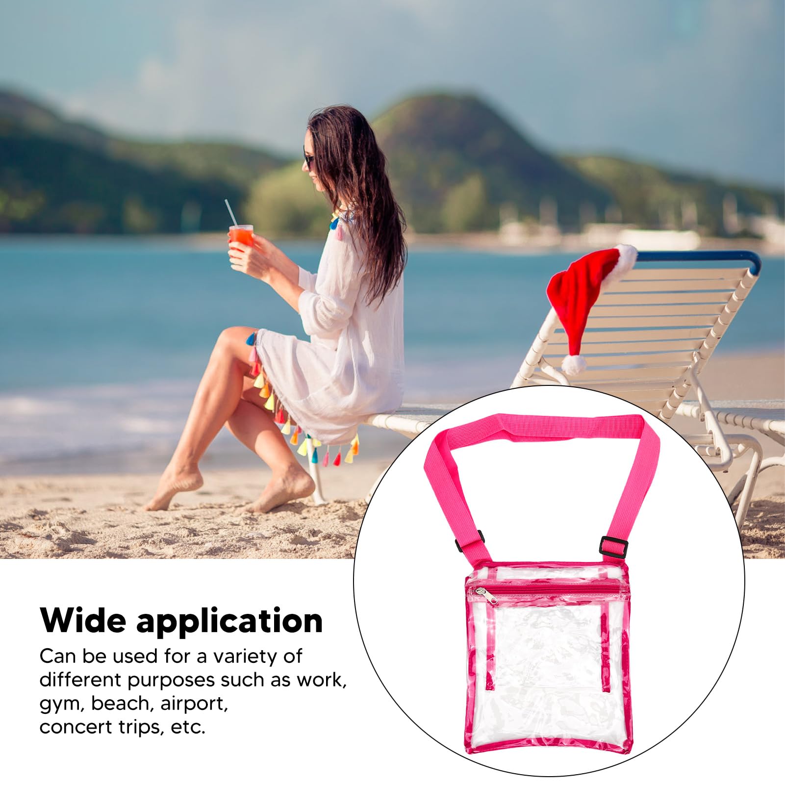 Borsa A Tracolla Trasparente In PVC Rosa - Piccola Impermeabile 22,5x17,5x6 Cm - Per Concerti E Stadi