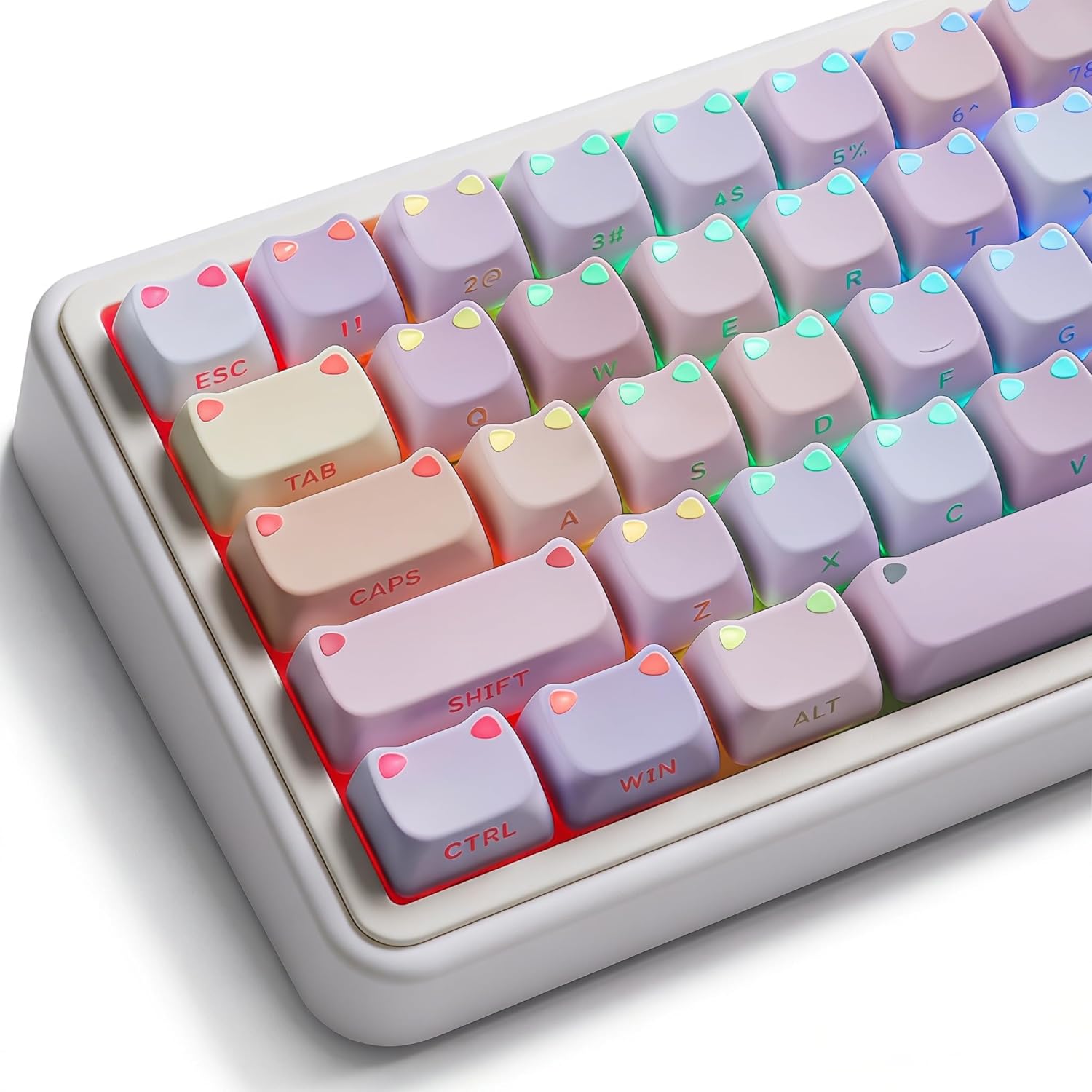 Tsungup Cute Cat Keycaps Shine Through, PBT Material,Purple Water Lilies Two-Tone Custom Keycap Set,Mao Profile Key caps Keyboard Keycaps Compatible with 60%, 65%, 75%, 96%, Full-Sized Layout