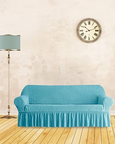 Miniatura 6 de Funda para sofá de 1 pieza para sofá de 3 cojines con falda, duradera, lavable, de alta elasticidad, fácil ajuste, protector universal de muebles (3