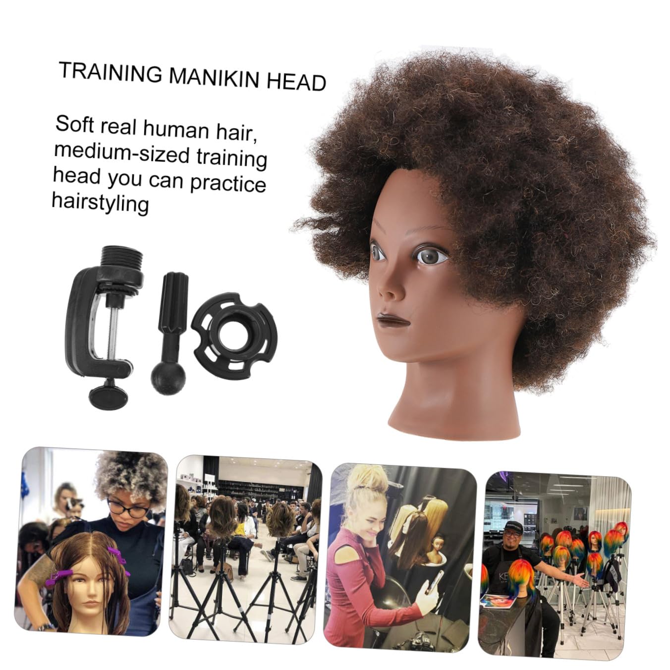 Tête à Coiffer D’entraînement Afro Noire en Plastique et Cheveux | Académie de Coiffure, Cheveux Très Épais et Peu Emmêlés, Usage Formation Coiffures