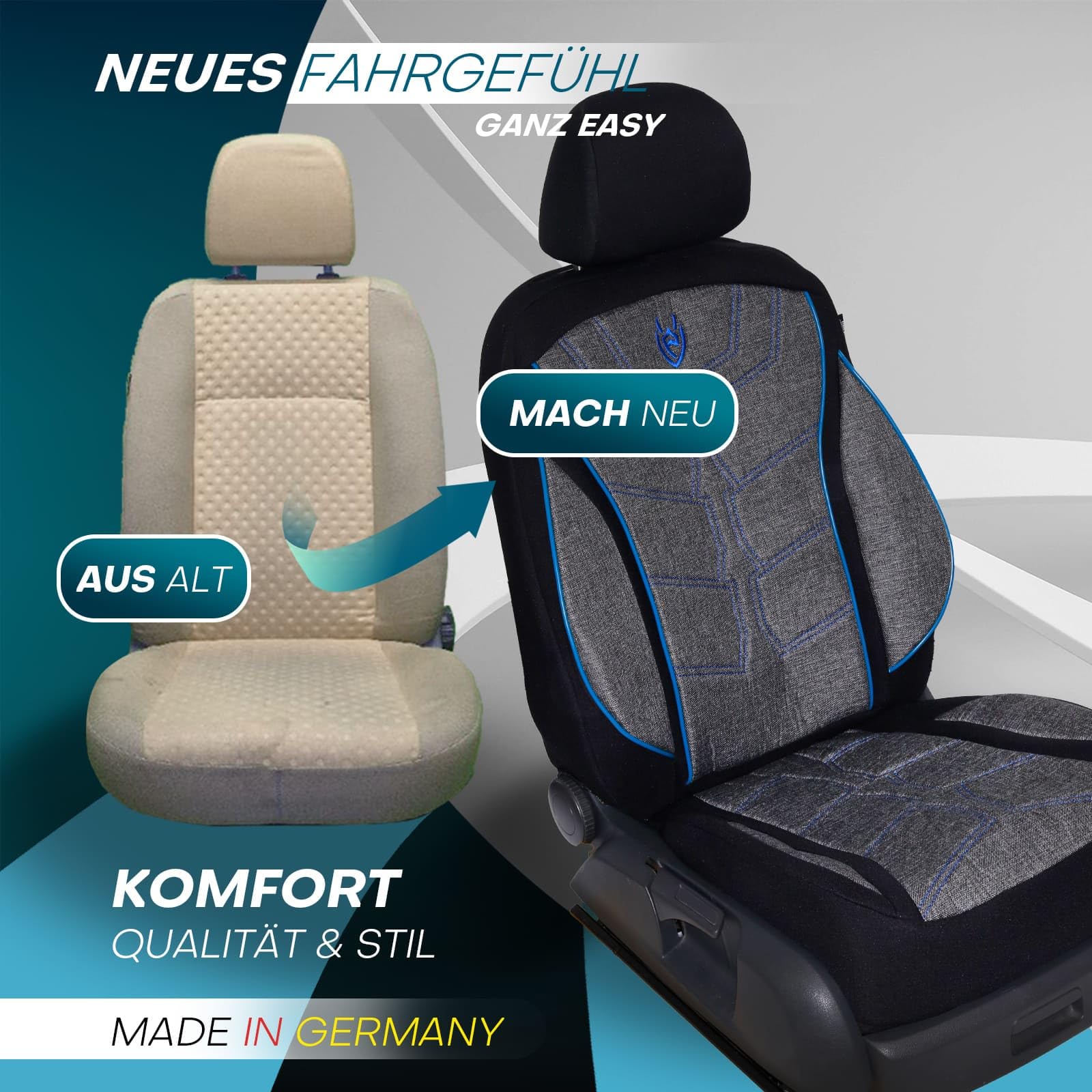 Fundas de asiento aptas para BMW 3 | Color: negro y azul | Modelo: Prime MT | Fundas de asiento | Fundas de asiento | MT3