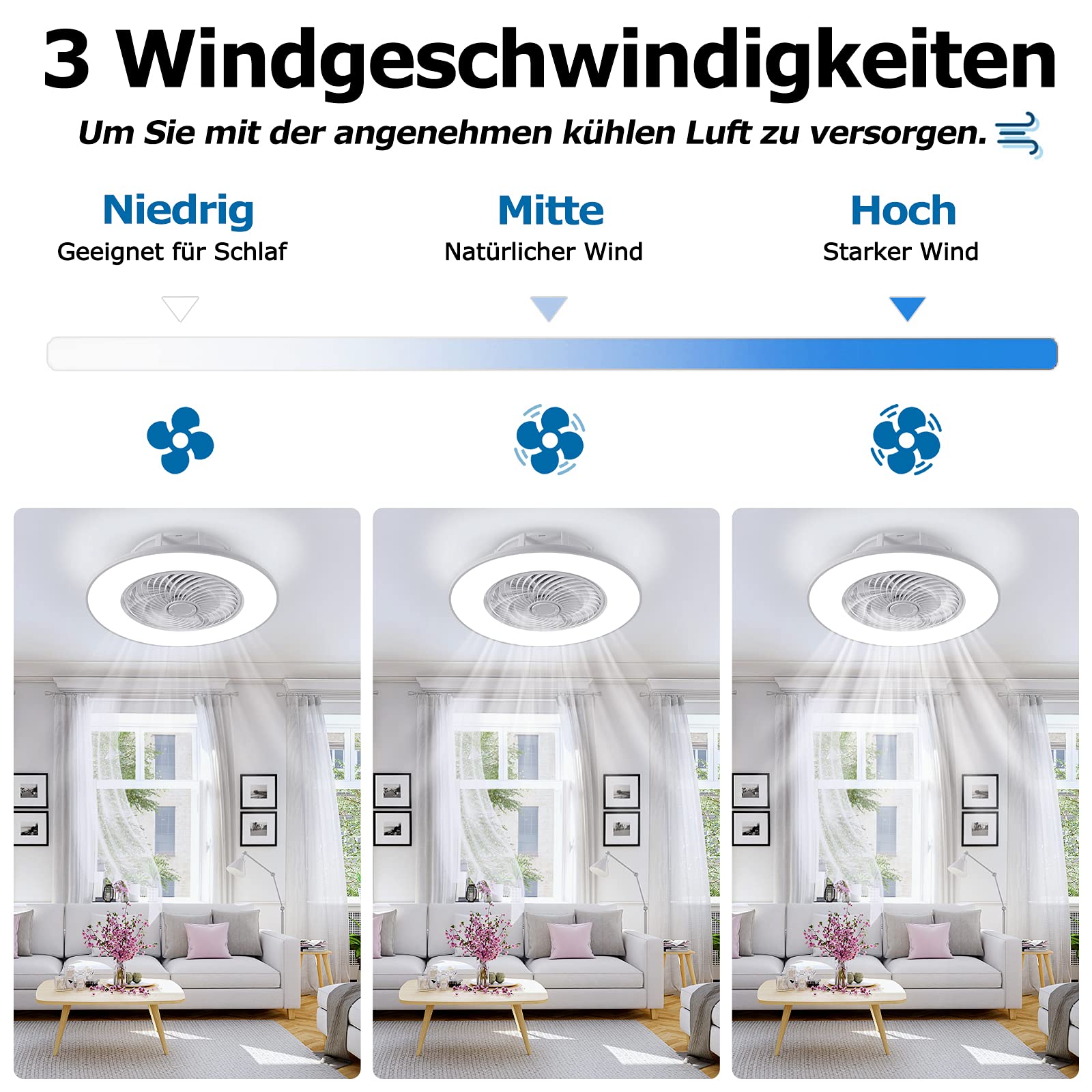 UISEBRT 90W Deckenventilator mit Beleuchtung Moderne LED Deckenleuchte Dimmbar Deckenlampe mit Ventilator & Fernbedienung Lüfterlicht für Wohnzimmer Esszimmer Schlafzimmer