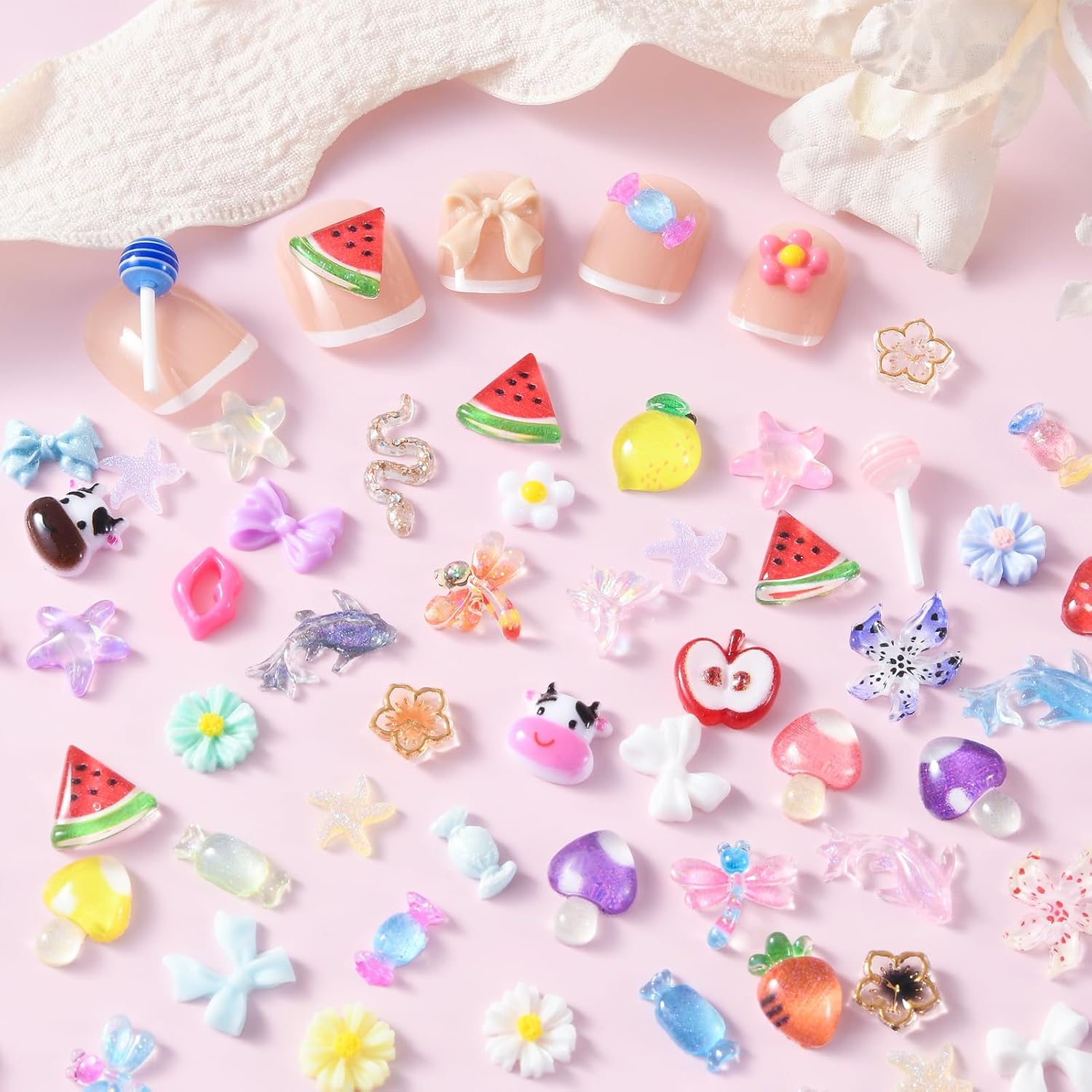 500Pcs 3D Kawaii Nail Charms Y2k Cute Nail Art Charms