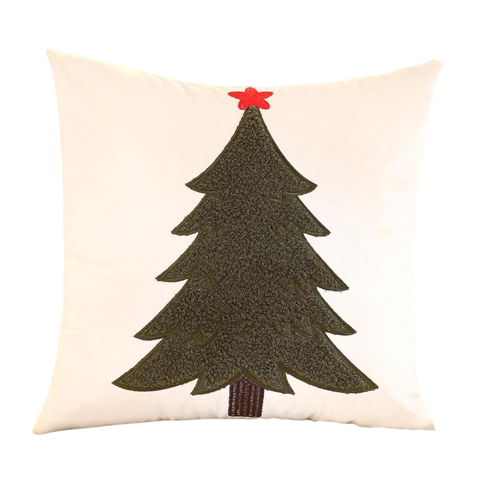 Hsioluted Themed Embroidered Fleece Pillow Cover Soft Dutch Flannel Fabric with Holiday Tree Designs for Decoration Festival Embroidered Christmas Pillowcase