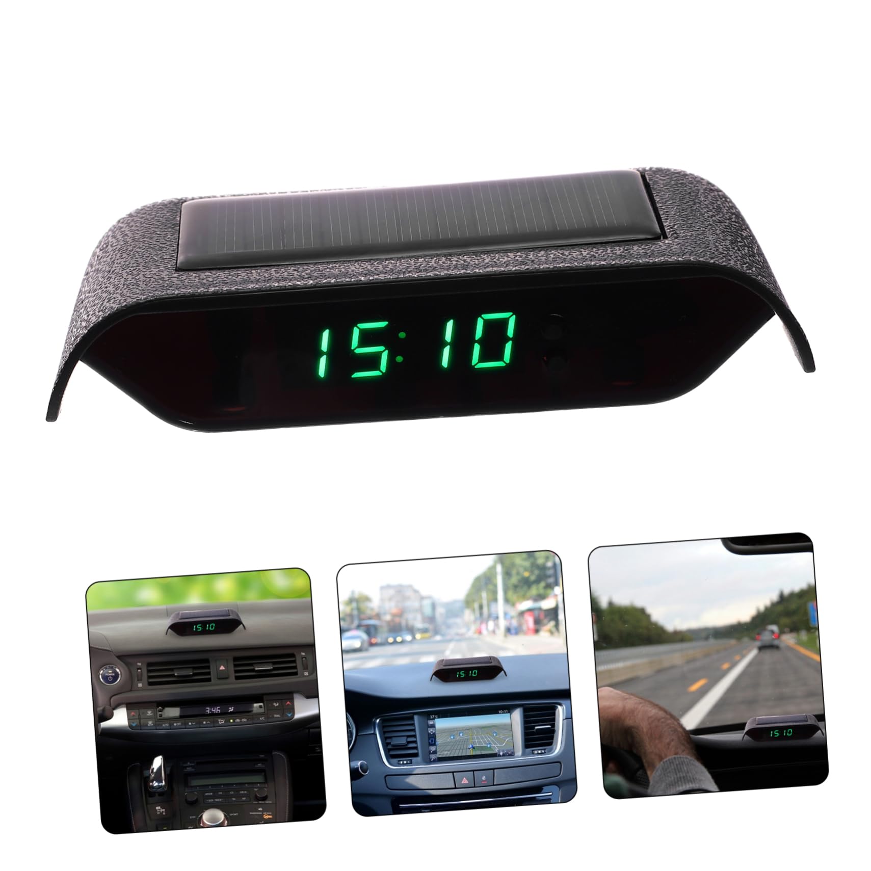 ULTECHNOVO 3piezas Reloj Solar De Coche Sensor De Vibración y Pantalla Led Digital Temporizador Electrónico De Alta Precisión Carga Solar Para Uso Vehículos y Escritorios Fecha y