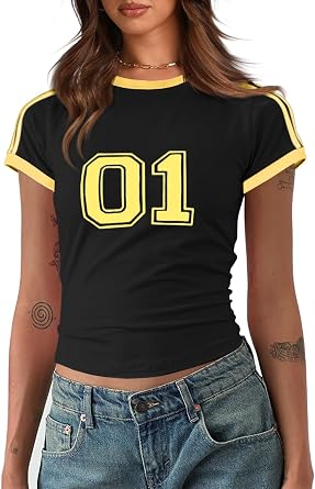 Imily Bela Womens Y2k Baby Tees Crop Letter Print T Shirt