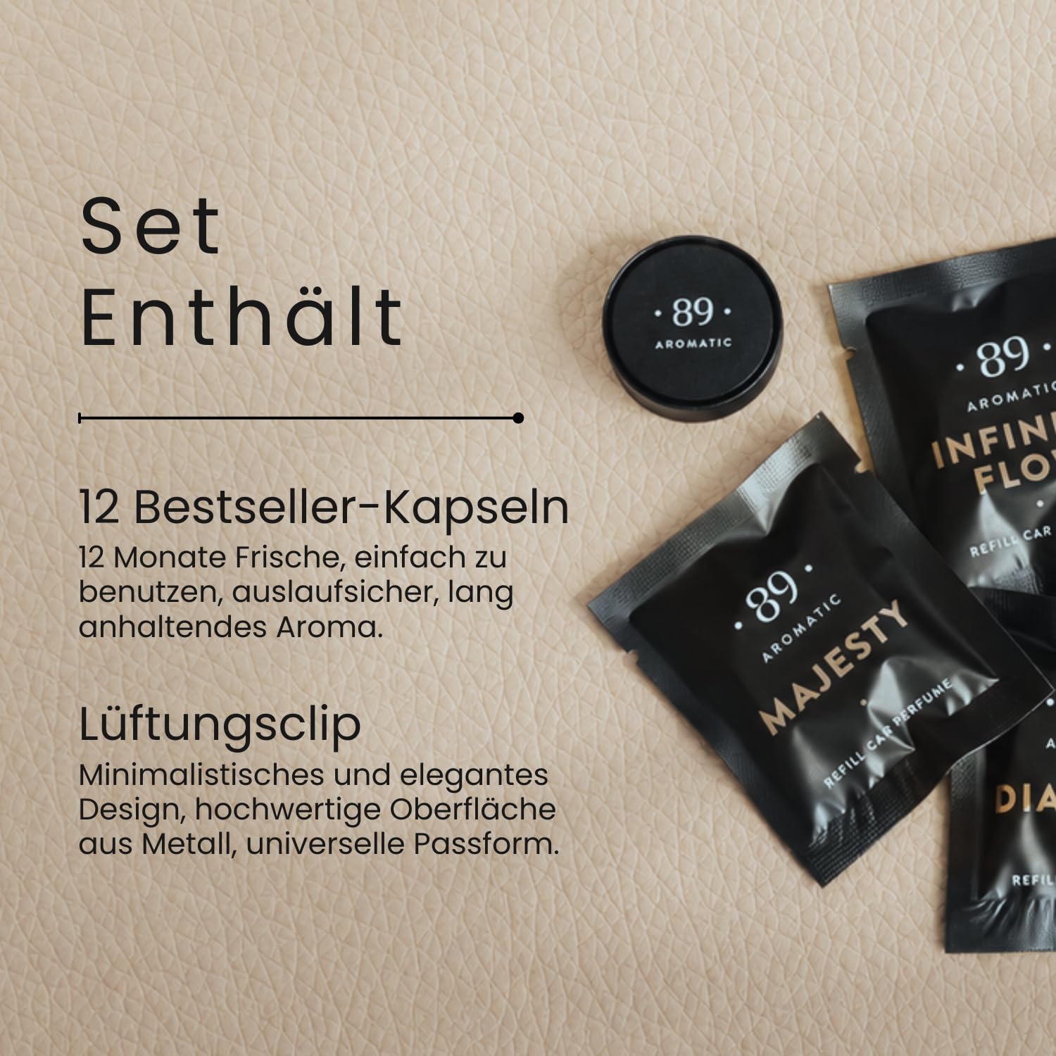 Aromatic •89• Autoduft, Autoparfüm Set 12 Monate - Lufterfrischer Auto, Duft Innenraum mit 12 Parfüm Kapseln, Auto Lufterfrischer, Erfrischer, Entfernt Gerüche, Geschenkset