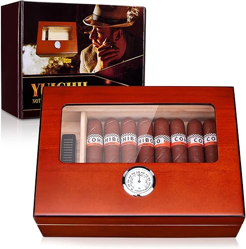 YUICHH Humidor de cigarros humidor de cigarros humidor de cigarros humidor de cigarros humidificador de vidrio con higrómetro humidificador y