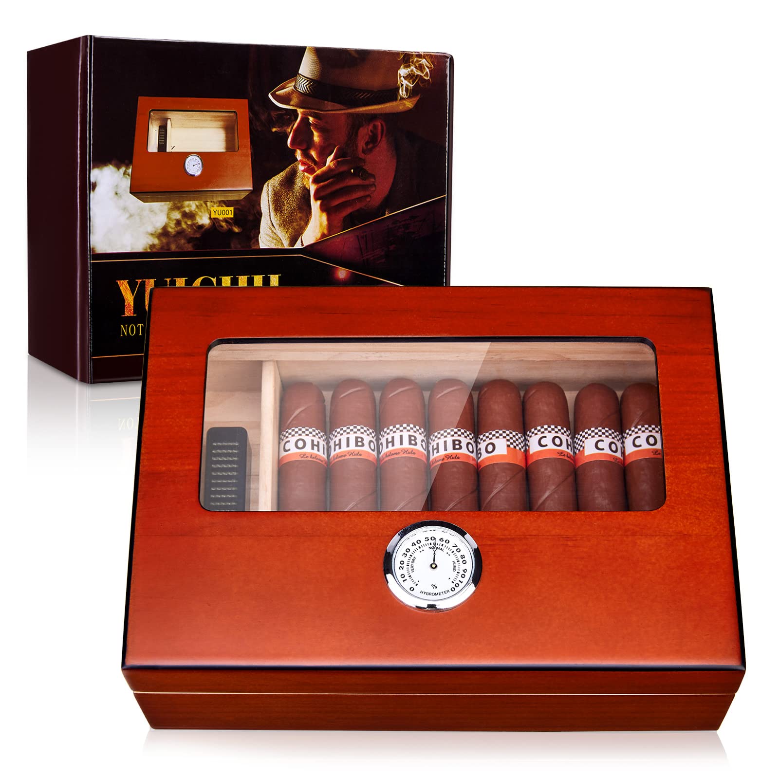YUICHH Cigar Humidors Humidor Cigar Box, Cigar Humidor Glass Top