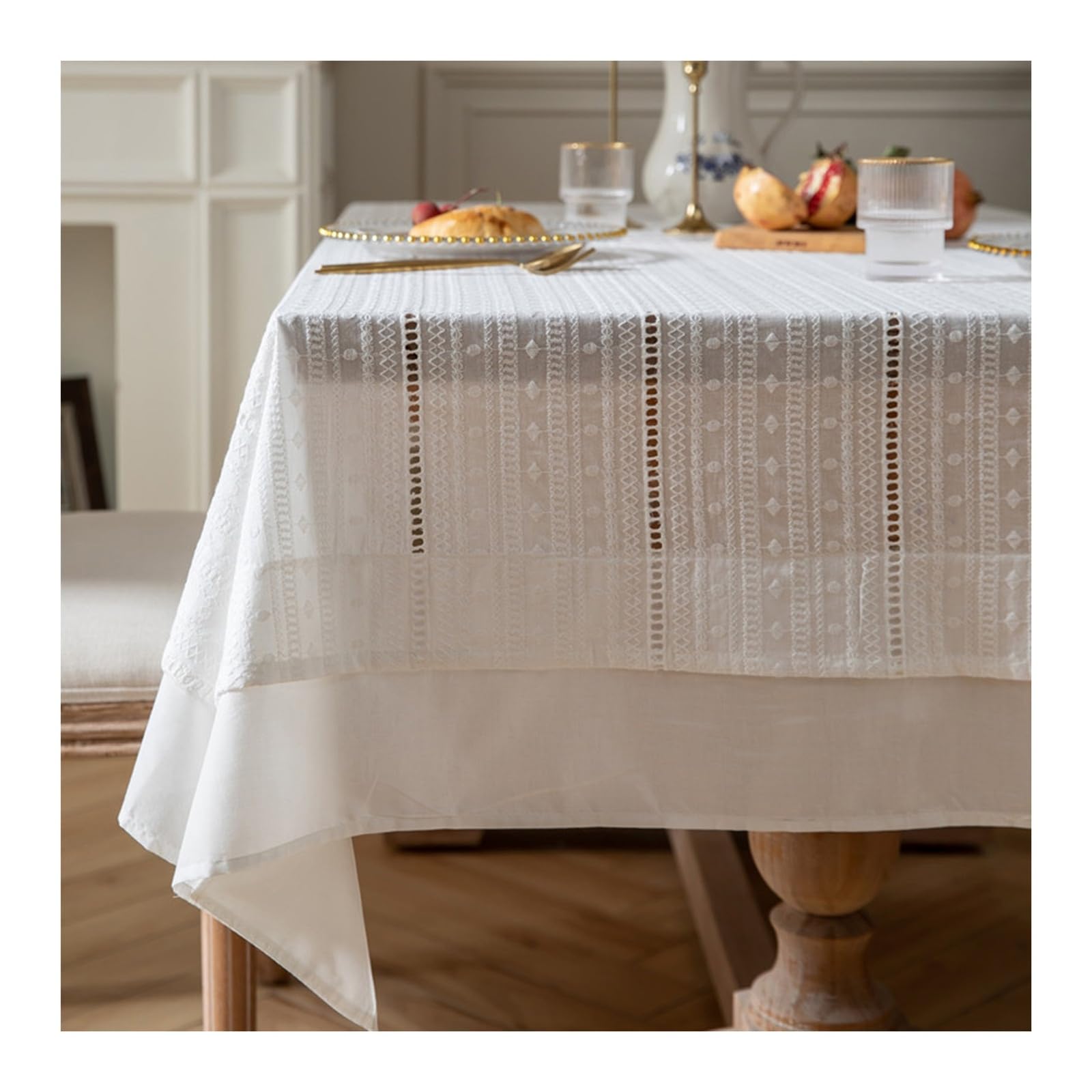 Nappe coton blanc 140x300cm idéale pour grands repas de famille