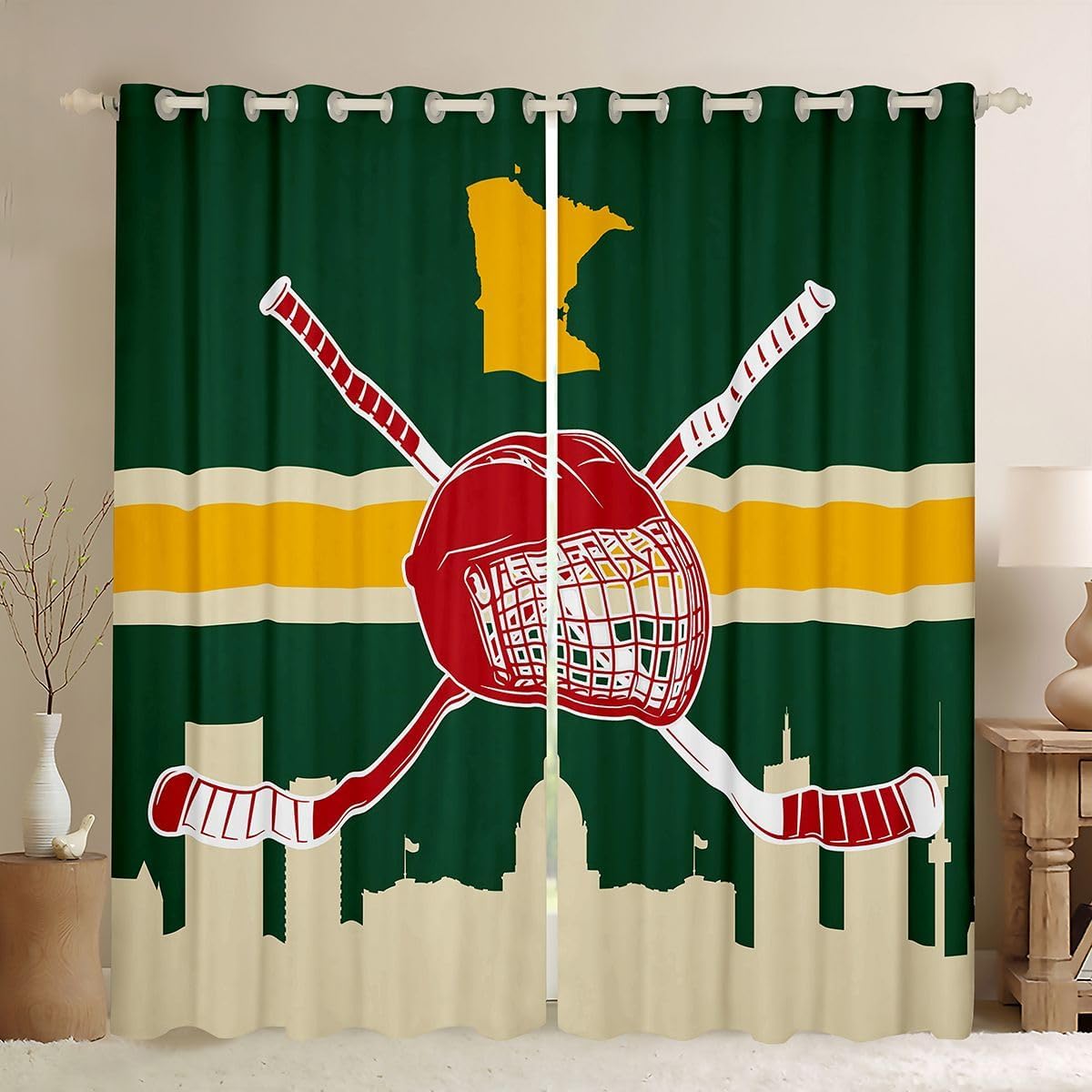 Erosebridal Ice Hockey Curtain 38x54 inch,Sports Ice Hockey Fans Window Curtains,Ice Hockey Team Window Treatments,Sports Ice Hockey Fans Shades Drapes 2 Panels for Living Room