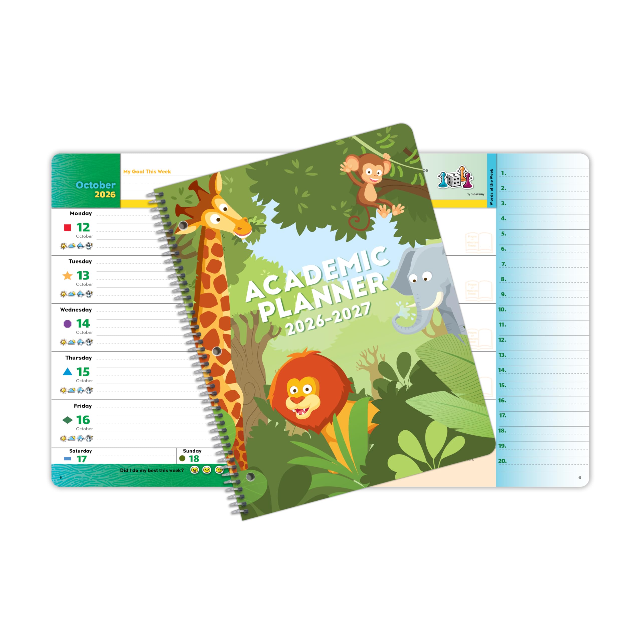 Planificateur académique pour enfants de 5 à 9 ans, couverture de bloc