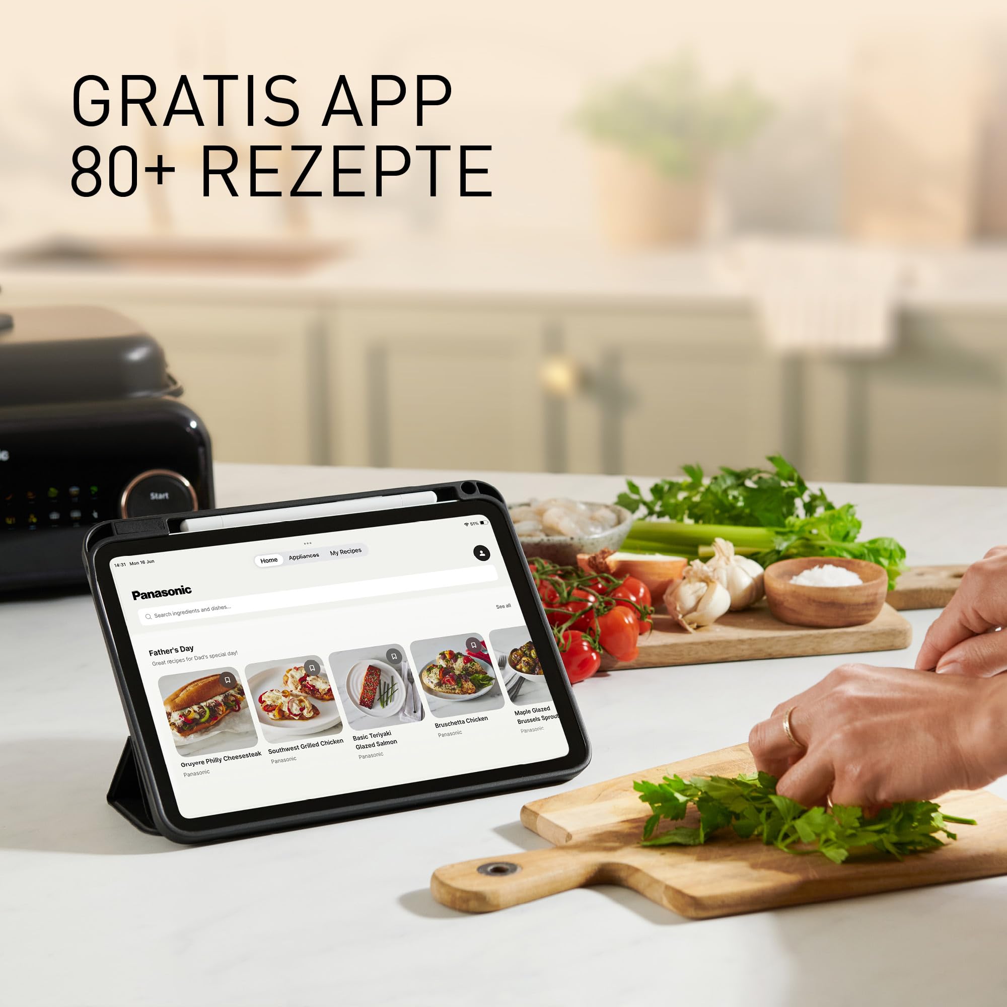 Panasonic NF-GM400 4-in-1 Elektro-Multikocher, Elektro Tischgrill, Braten, Slow Cook, BBQ, Dämpfen, Sautieren, 1400W, 40–250°C, 9 Auto-Modi, 4 Antihaftplatten, Rauchabsaugung, Schwarz