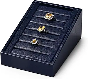 Premium Ring Display Tray Organizer Holder - PU Leather Rings/Earrings Stand Bearer (Blue)