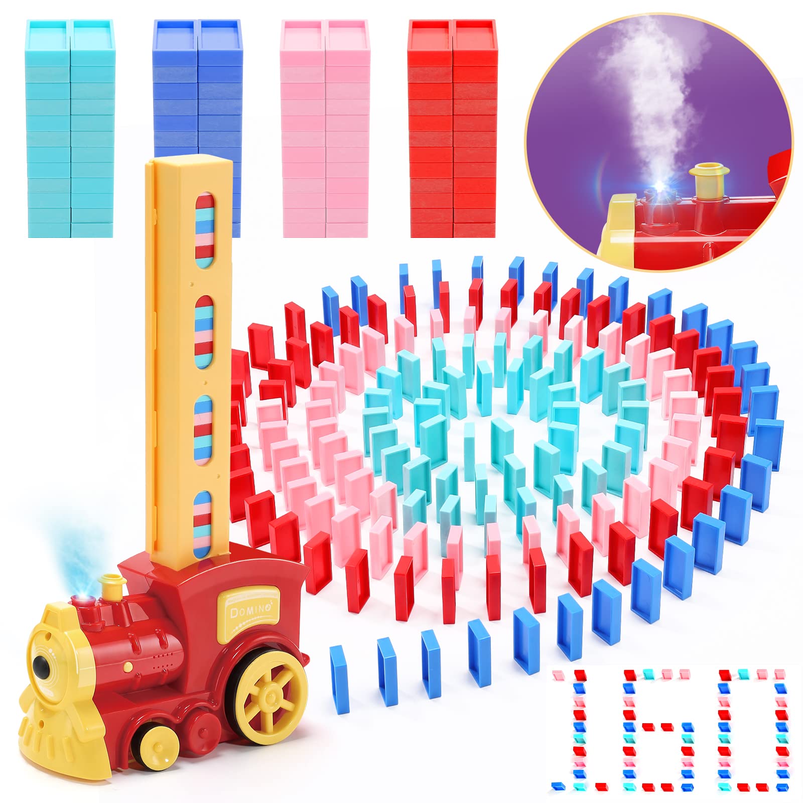 Skirfy Dominoes Train Set- 160PCS Domino Blocks Set Automatically Run ...