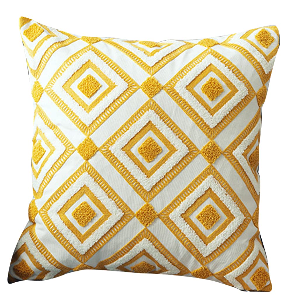 Jazuaiao Geometric Embroidery Cushion Cover 45x45cm Abstract Pillow Cover for Living Room Sofa Home DecorationYellow Gray