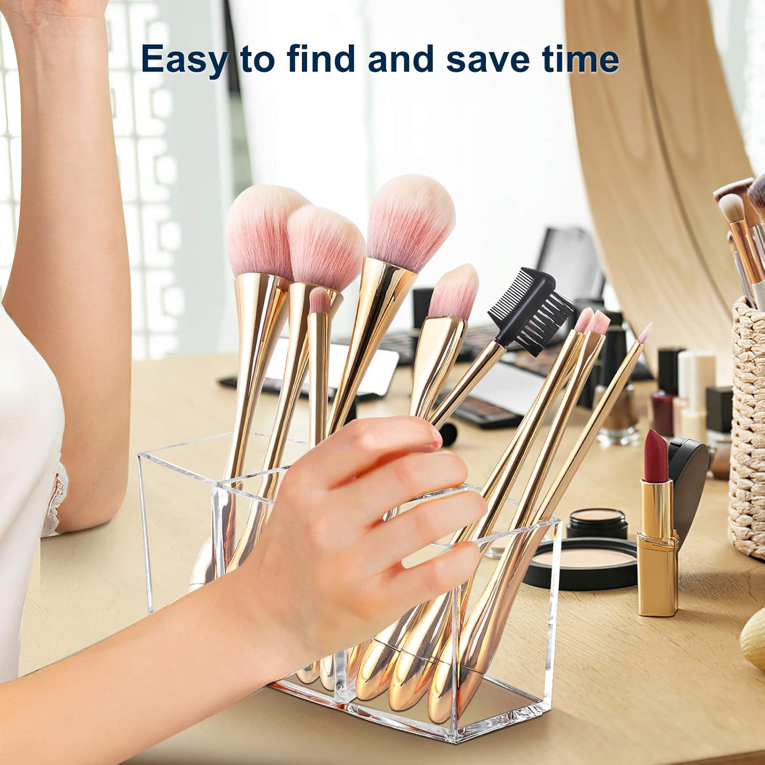 Makeup Brush Holders, Large Makeup Brush Holder Organizer, 3 Slot Acrylic Cosmetic Brushes Storage Box, Eyebrow Eyeliner Pencil Display Case for Vanity, Dressing Table, Countertops, Clear: Home Improvement