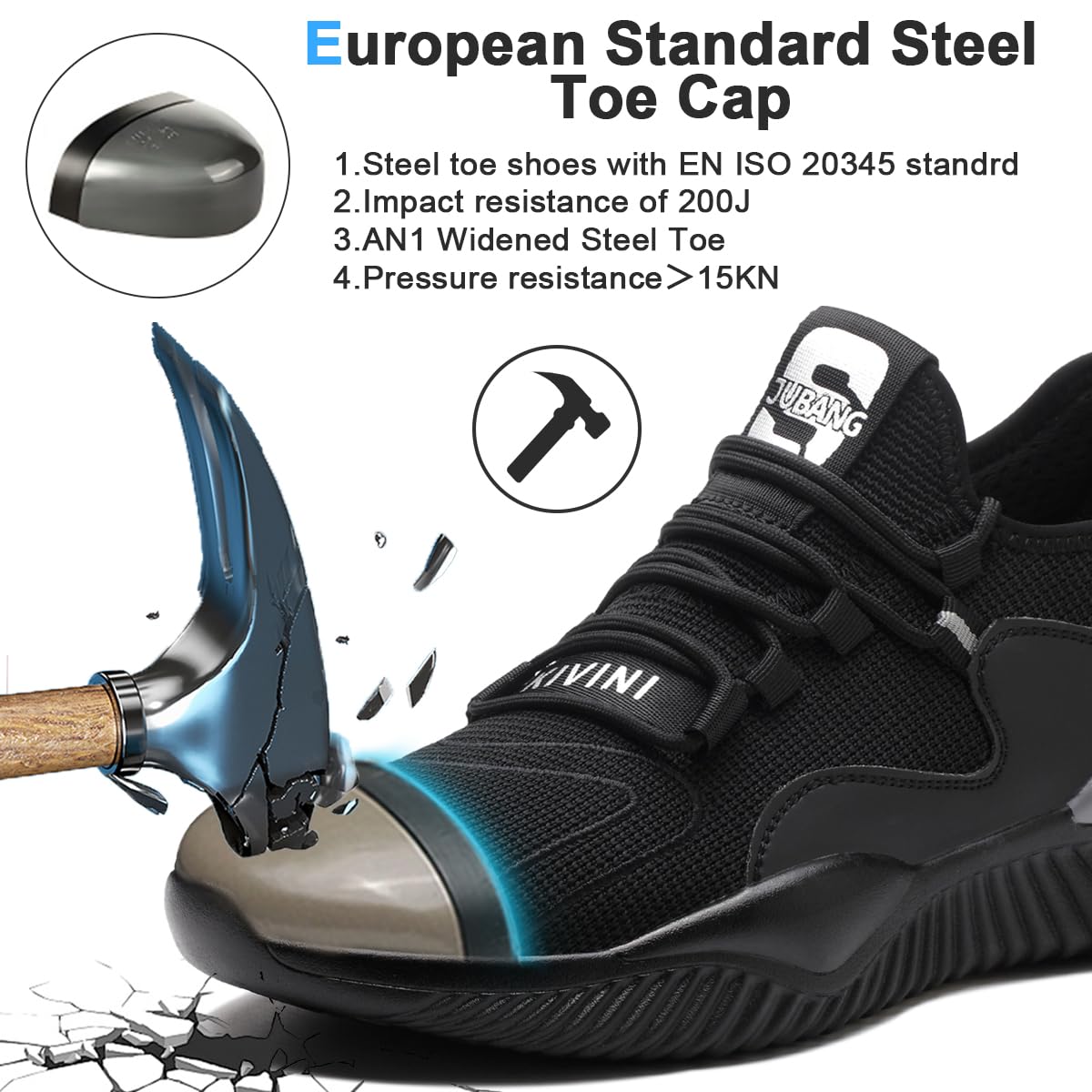 Buty ochronne, dla kobiet i mężczyzn, buty robocze ze stalowym noskiem, lekkie, bezpieczne, sportowe, oddychające, stylowe sneakersy, również do trekkingu, czarny i szary, 40 EU