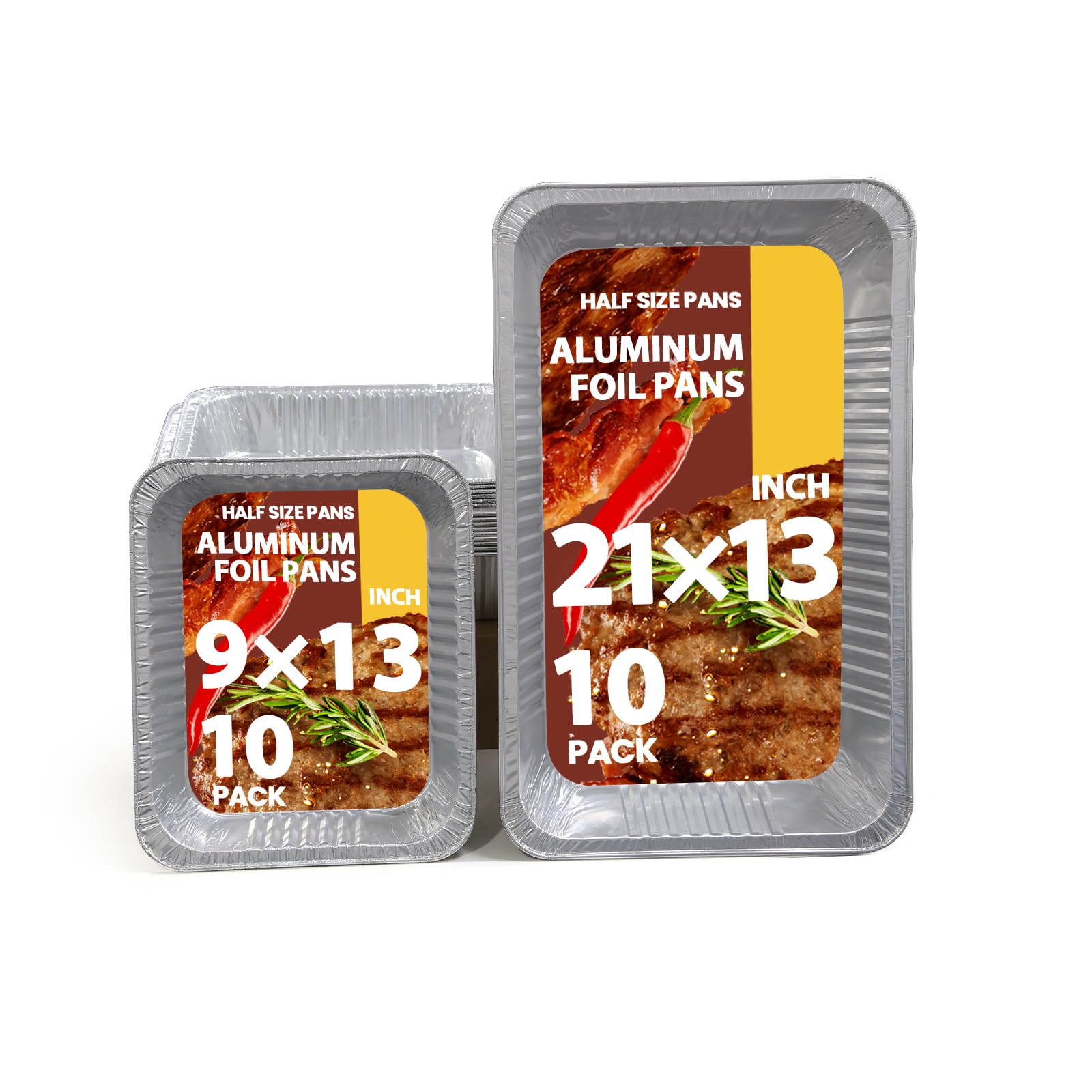 Aluminum Foil Pans 20 Pack, 9x13 10 Pack, 21x13 10 Pack, Disposable Full Size Large & Small Food Containers for Roasting, Restaurants, Cooking, Heating, Buffets