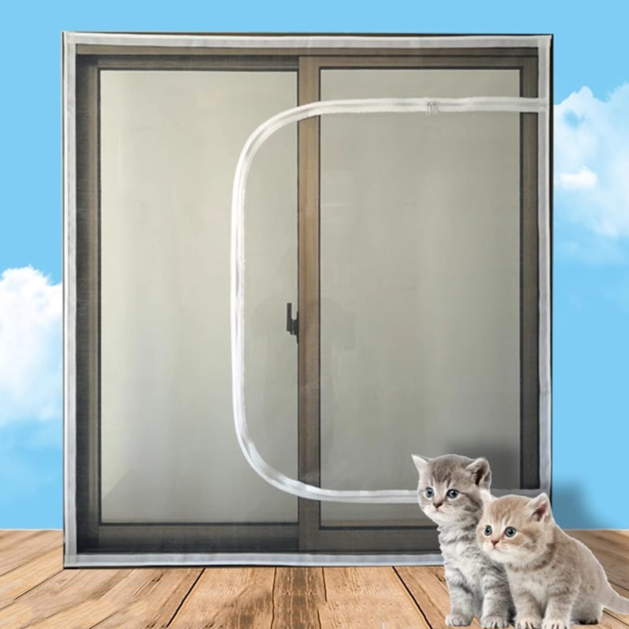 XIEMINLE Custom Size Self-Adhesive Window Screen Mesh Window Protection for Cats with Zipper, Flat Window Safety Screen Mesh, Cats Window Safety Net for Balcony,W*H:70 * 100cm,Position 5