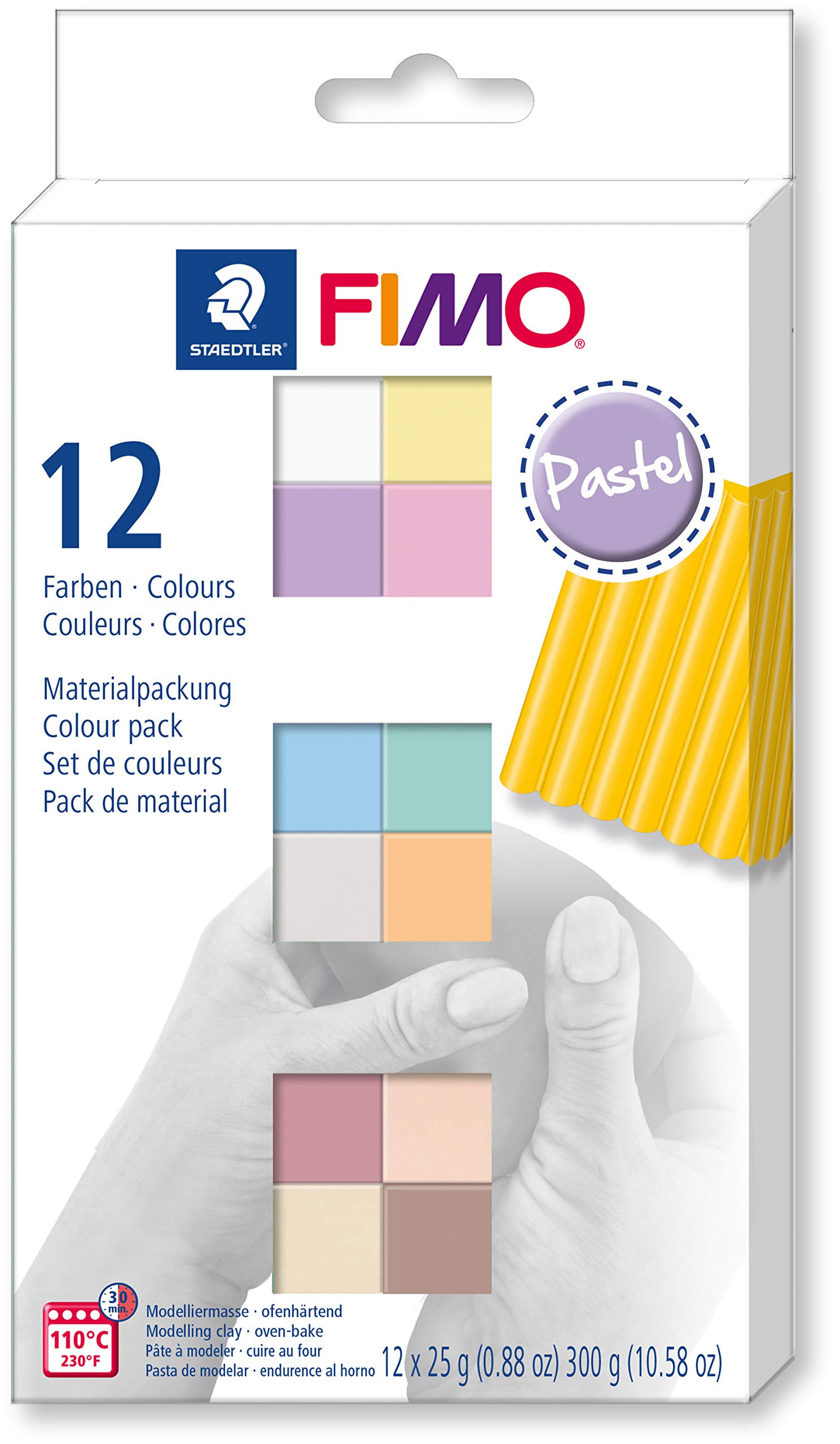 Fimo Modeliermasse 12x 25g, ofenhärtend (12 Halbblöcke, Pastel, 3)