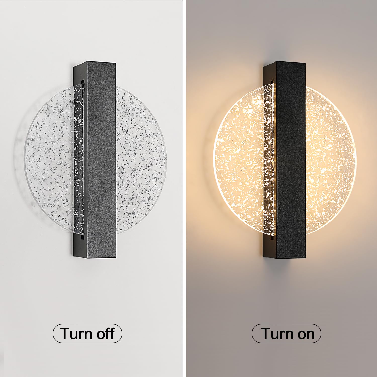 Lampy ścienne LED ściemnialne do wnętrz, 12W okrągła kreatywna akrylowa lampa ścienna LED 3000K-6500K, lampa ścienna nowoczesna lampa nocna czarna do salonu, sypialni, klatki schodowej, przedpokoju.