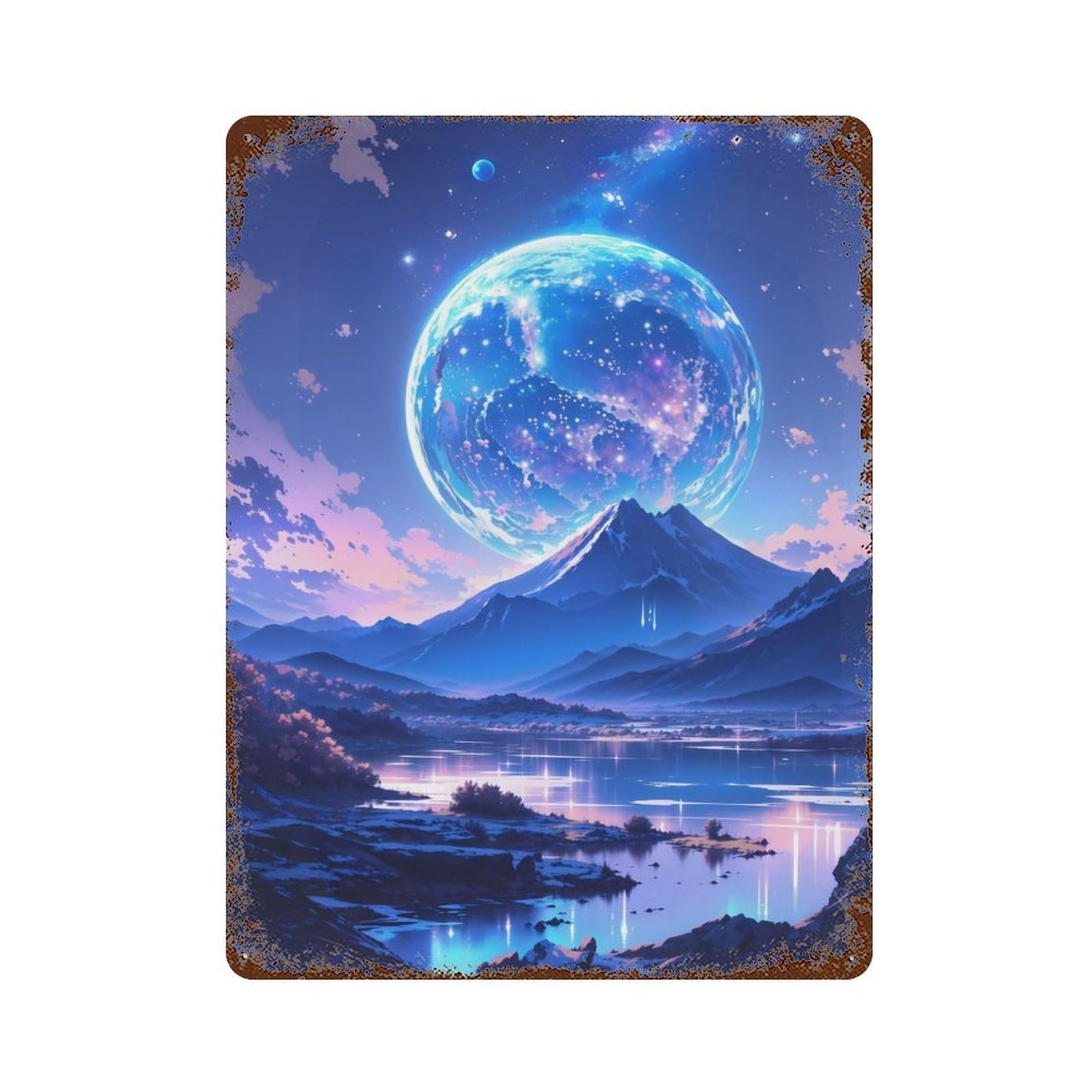 Anime Mountain Planet Retro Metal Sign 15.7"x11.8", for Garage, Bar And Workshop Decor, Shabby Chic Decor