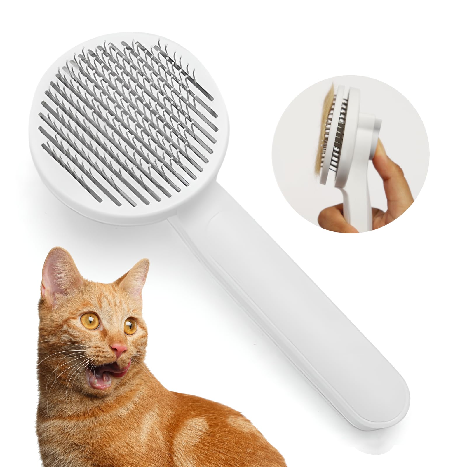 Cat Brushes for Indoor Cats, Cat Brush with Release Button, Cat Brush for Shedding, Soft Cat Brush, Cat Brush for Short Hair Cats