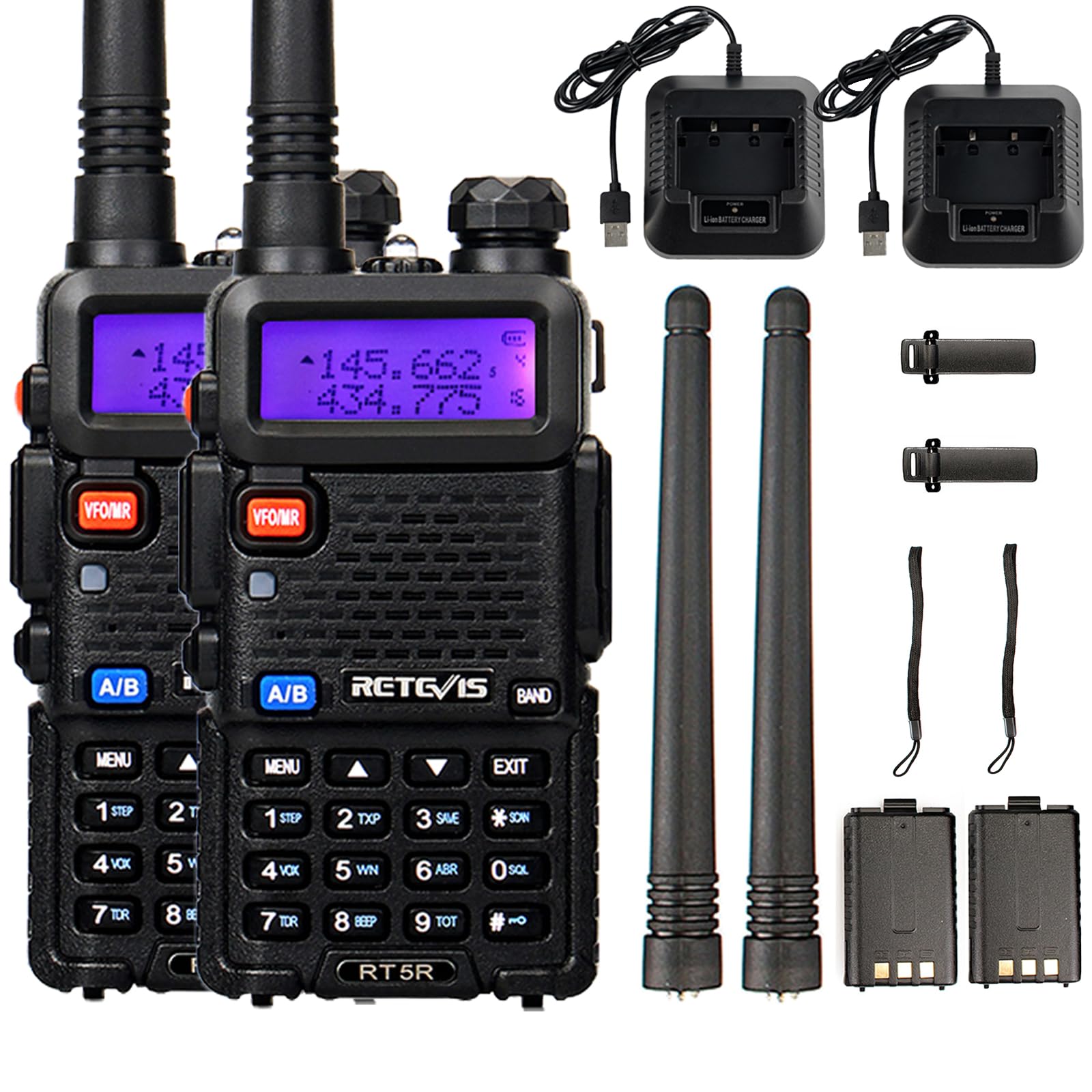 RT5R Ham Radio, Long Range Two Way Radio, Chirp, 128 Channels, VOX, Flashlight, Type-C, FM, Walkie Talkies for Hiking, Emergency Rescue and Outdoor(Black, 2 Pack)