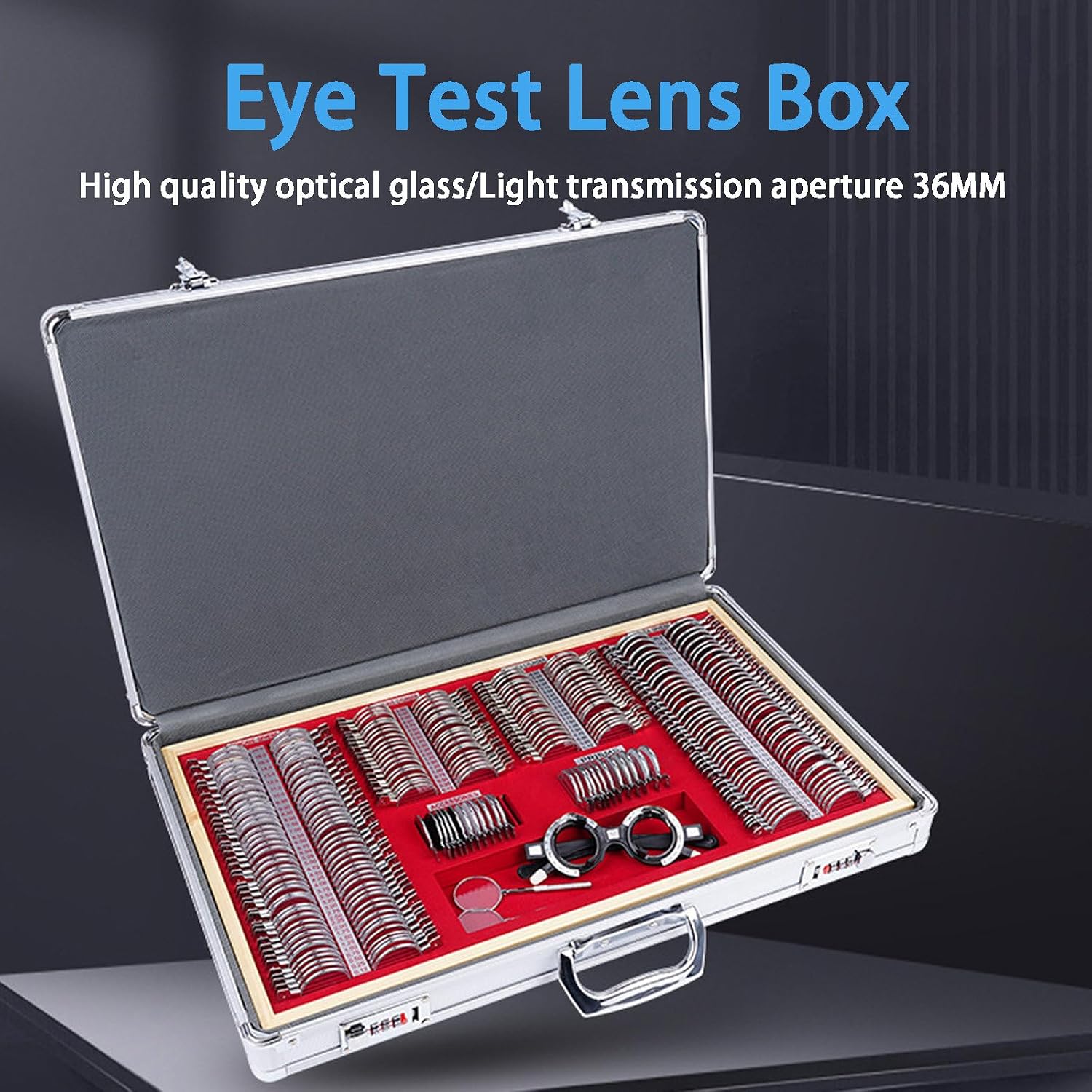266 Pieces of Trial Lenses Metal Optical Trial Lenses Set Optometry Lenses Box Eye Protection Accessories Ophthalmic Trial Lenses with Aluminum Storage Box