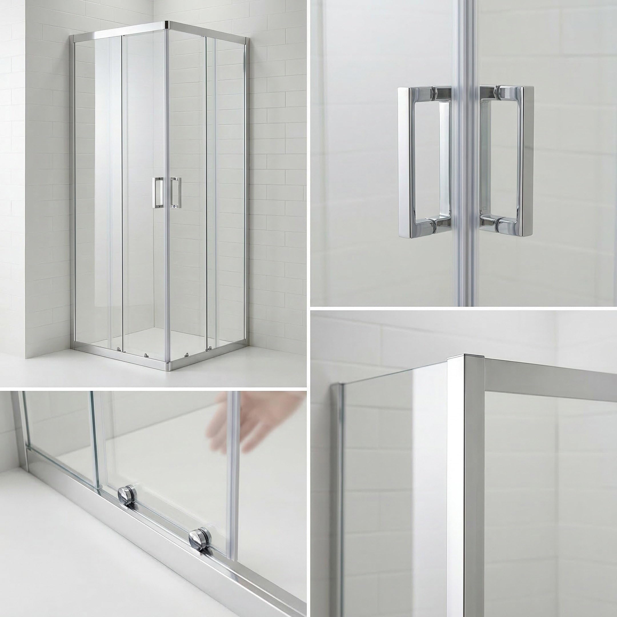 DocciaSì® - Box Doccia Angolare 80x80 cm con Vetro Temperato 5 mm, Altezza 185 cm, 2 Ante Fisse e 2 Scorrevoli, Profili in Alluminio Cromo Lucido, Design Moderno e Salvaspazio