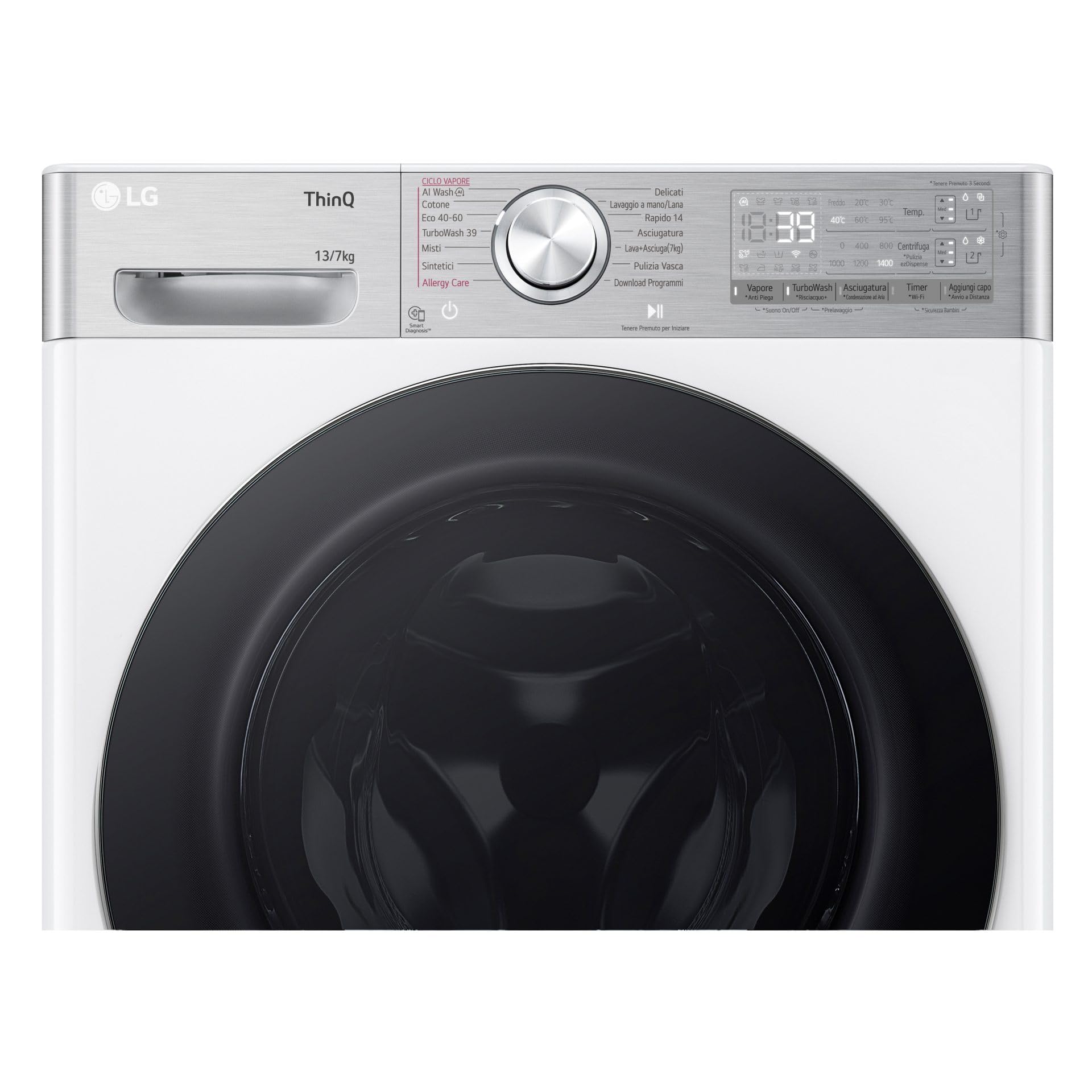 LG AI DD D4R9513TPWC Lavadora Secadora 13/7 kg Serie R9 Clase D Lavadora Secadora 1.400 RPM TurboWash 360 Vapor Steam+ y Antiarrugas, Dosificación Automática, Wi-Fi, Blanco
