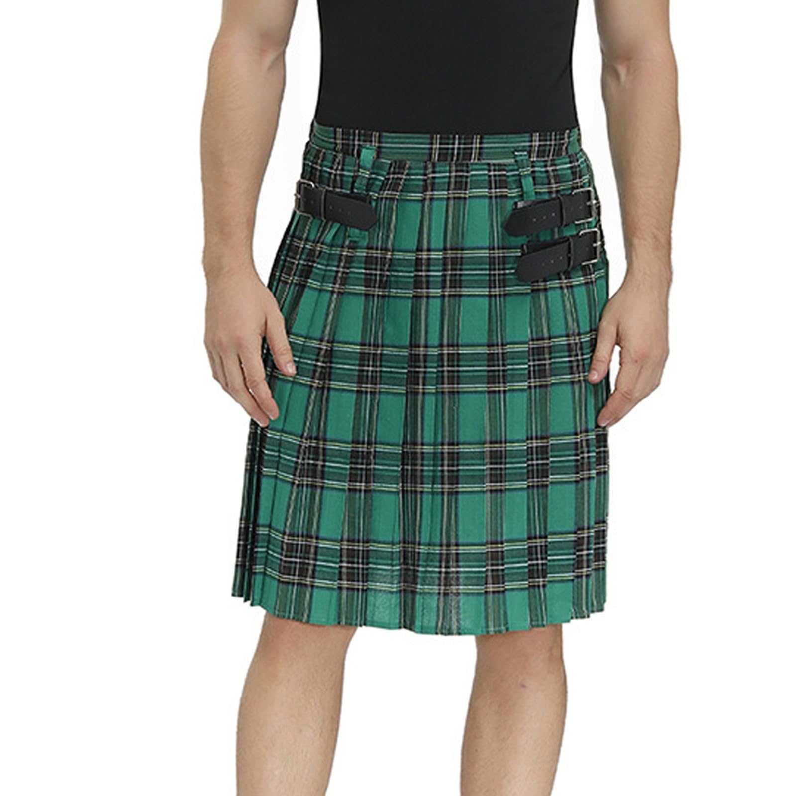 Pride of Scotland Mens Kilt Tartan Kilts Men's Scotsman Fancy Dress CostumeTraditional Highland Tartan Outfit for Festivals,Stag Do,Scottish Party,Costume Parties,World Book (H2-Green, L)