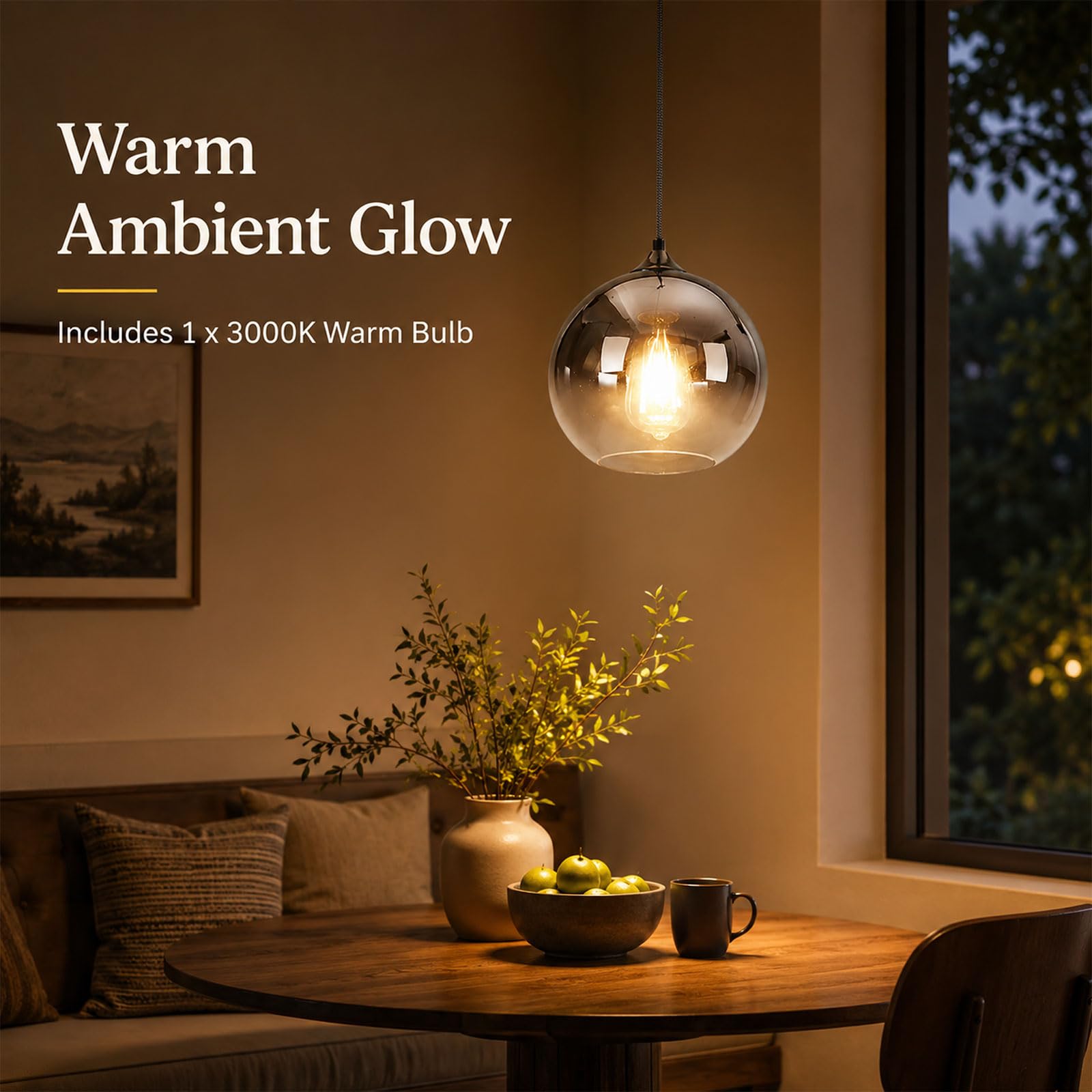 Lampada A Sospensione Globe 20 CM, Mini In Vetro Con Cavo Regolabile, Attacco E27, Luce Calda 3000K, Collegamento Diretto, Per Isola Cucina, Sala Da Pranzo, Camera, Lampadina Inclusa