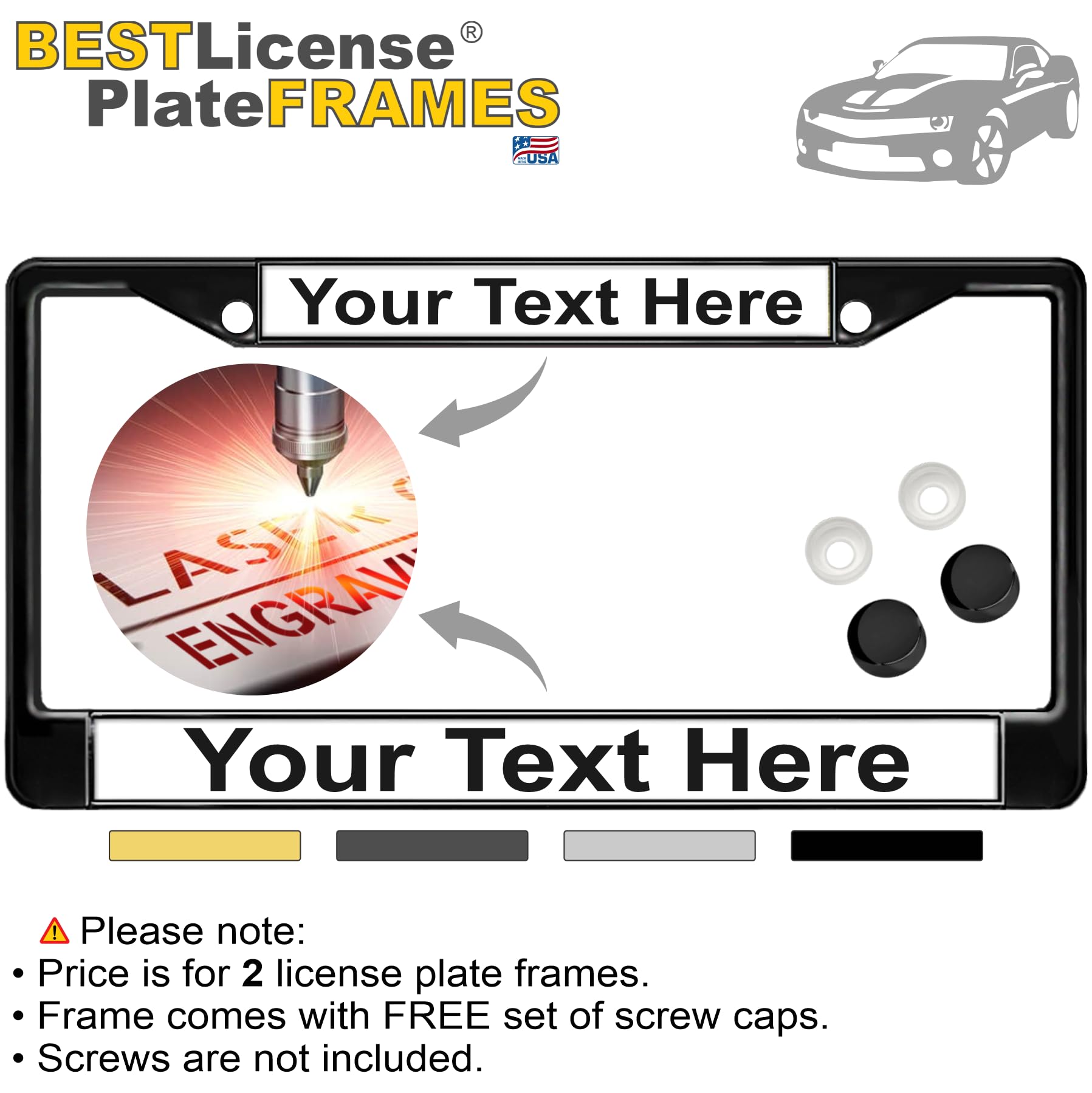Custom Personalized Metal Laser Engraved Car License Plate Frame with Free caps - Picture 54 of 132