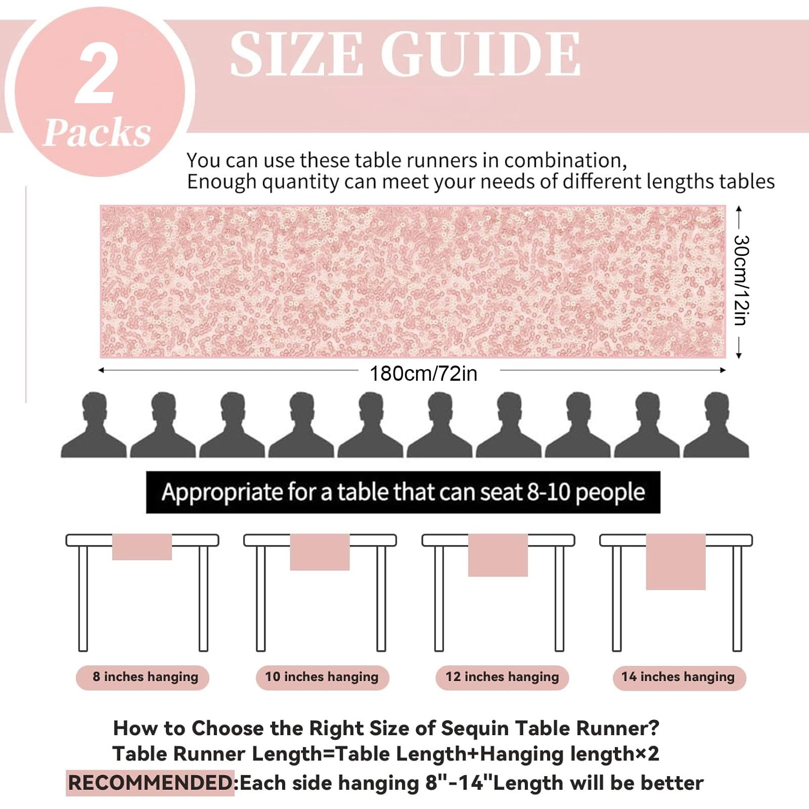 Eowppue Elegant Rose Gold Table Runner 30x180cm, Set of 2, Perfect for Wedding Banquet, and Hotel Decorations - Image 2