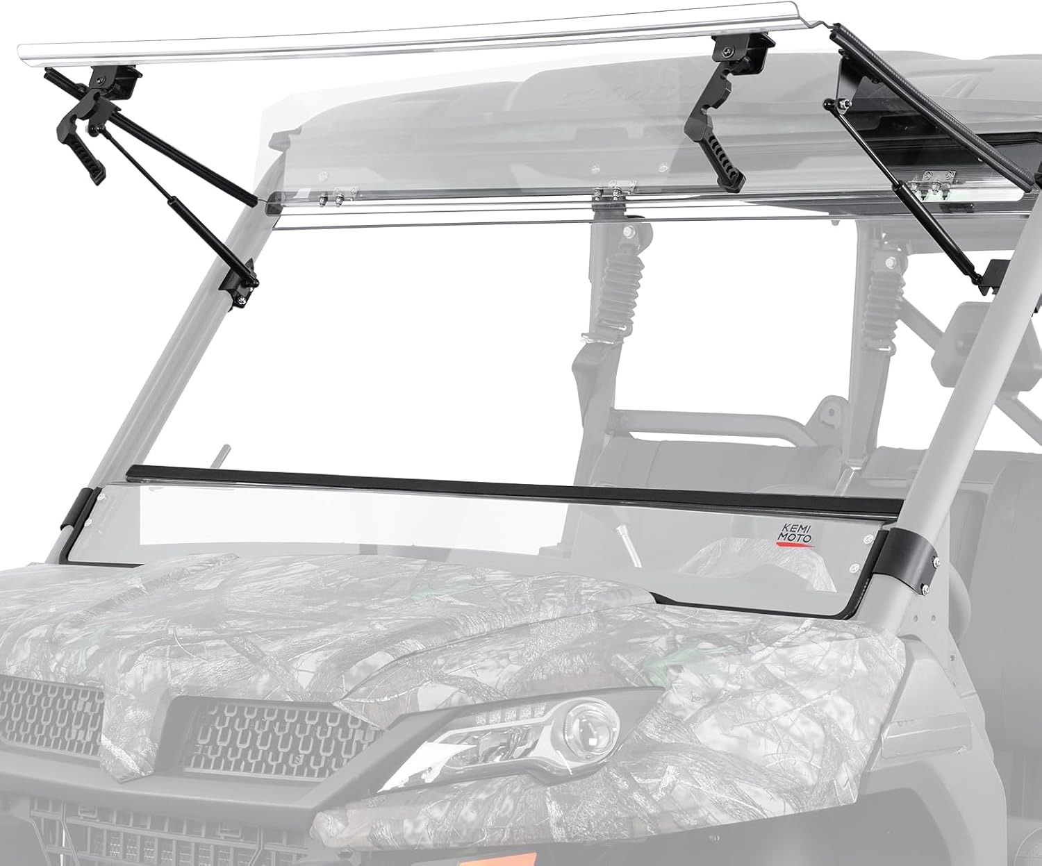 KEMIMOTO 3-IN-1 Flip Front Windshield Compatible with CFMOTO Uforce 1000 / 1000 XL 2019-2026, Upgraded Handles Windshield with Pre-Installed Rubber Strips Anti-edge-lifting Front Window Accessories